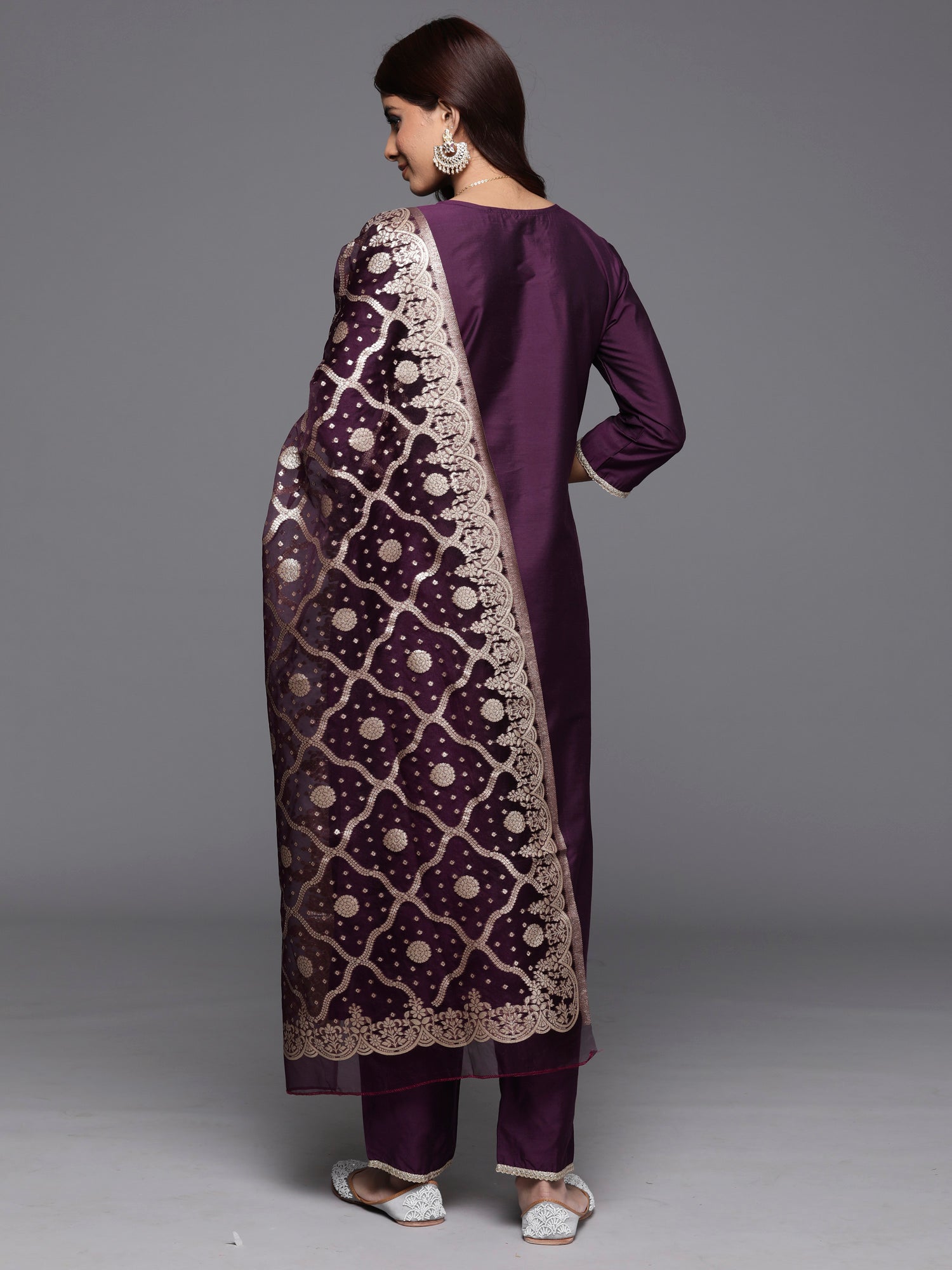 Women's Purple Silk Blend Kurta Set - Taantav