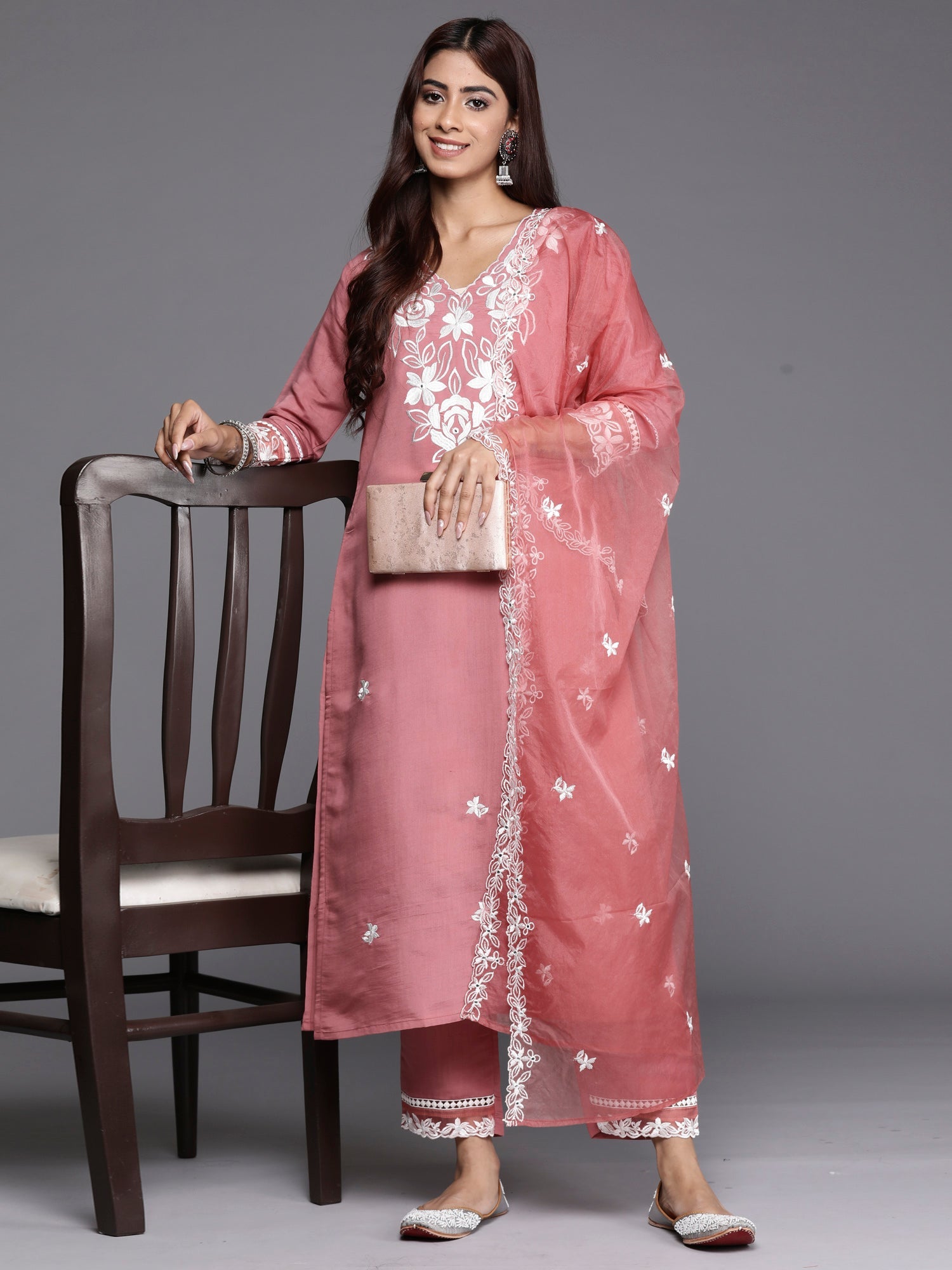 Women's Rust Silk Blend Kurta Set - Taantav