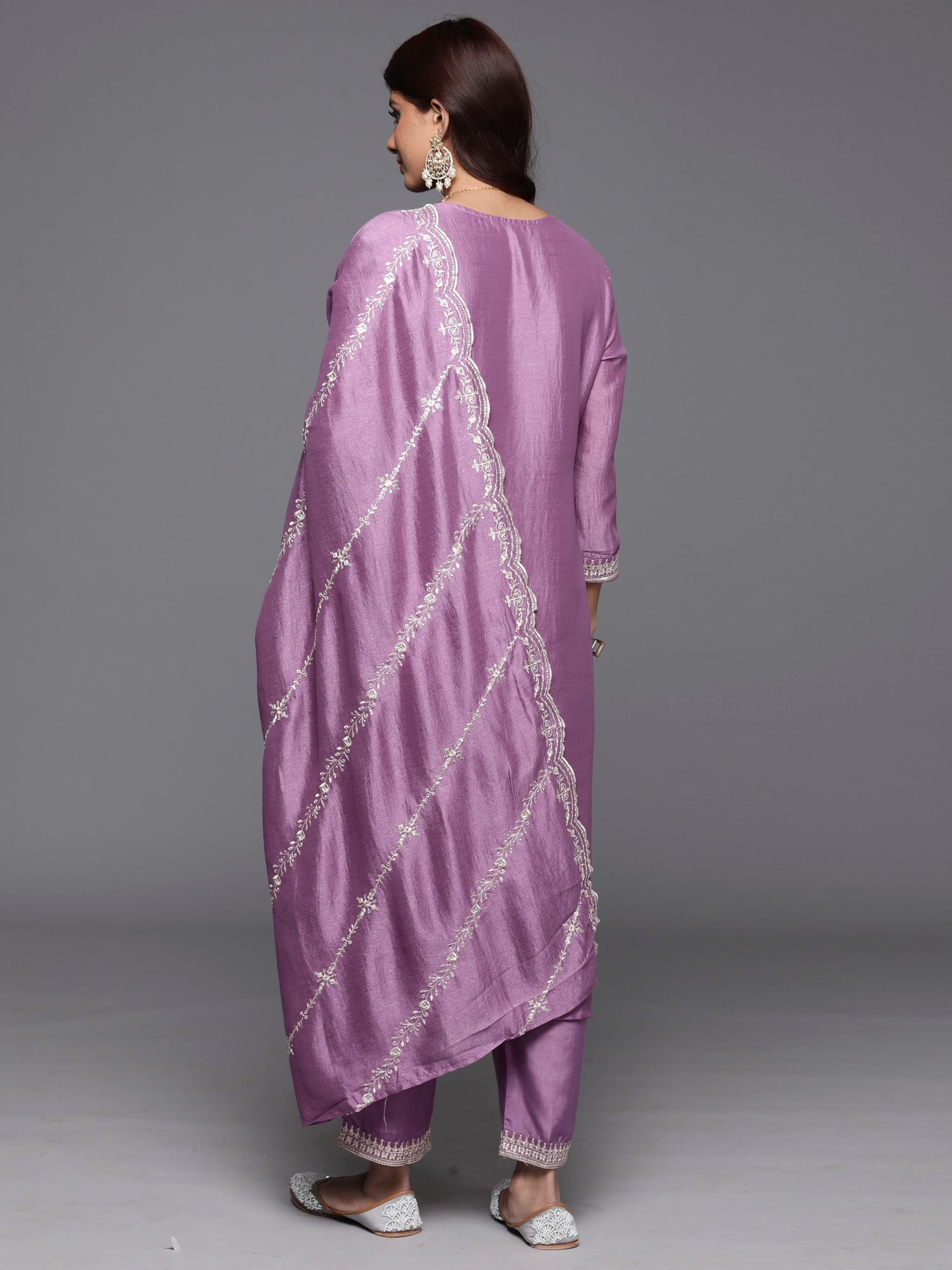 Women's Lavender Silk Blend Kurta Set - Taantav