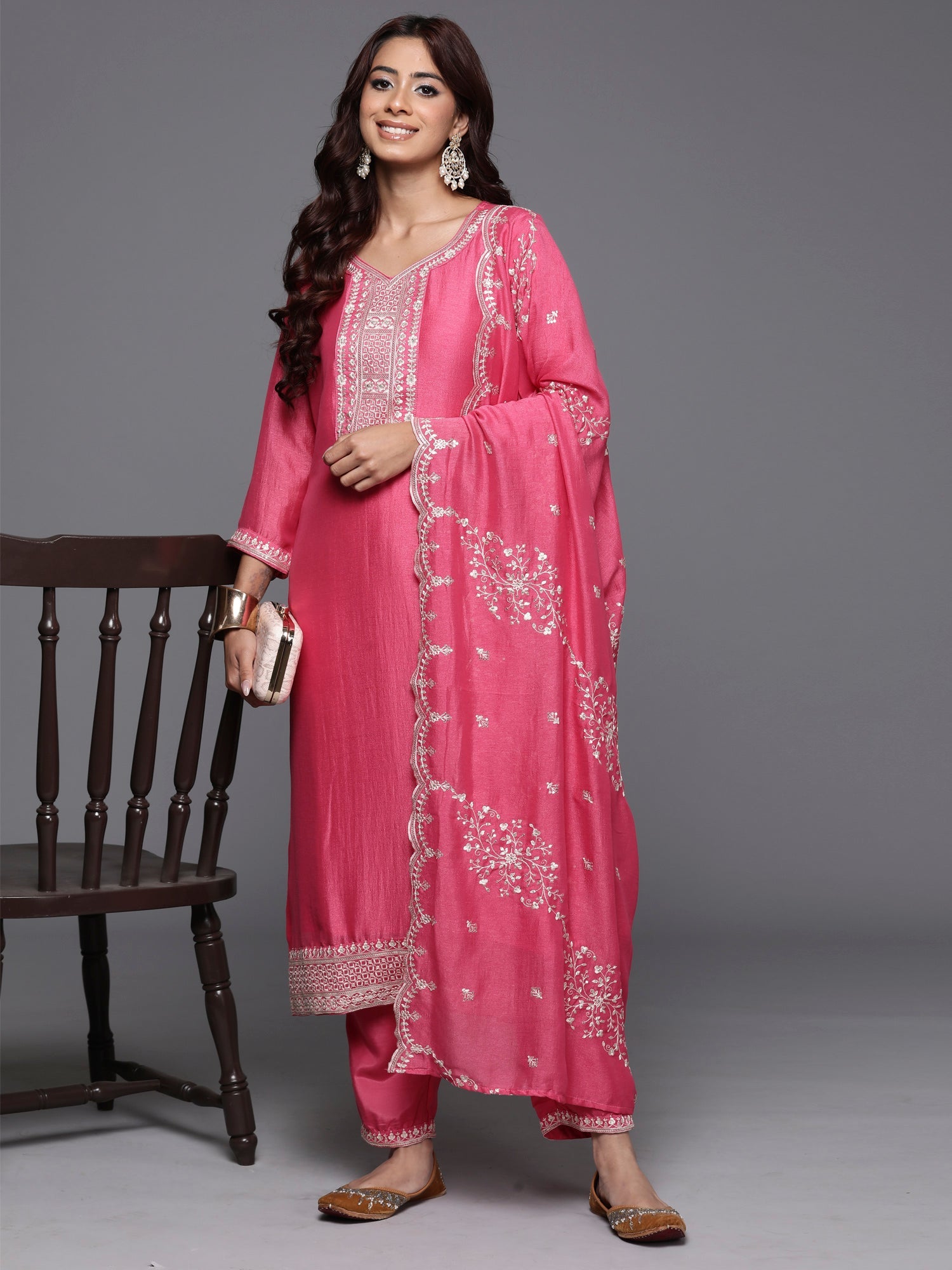 Women's Pink Silk Blend Kurta Set - Taantav