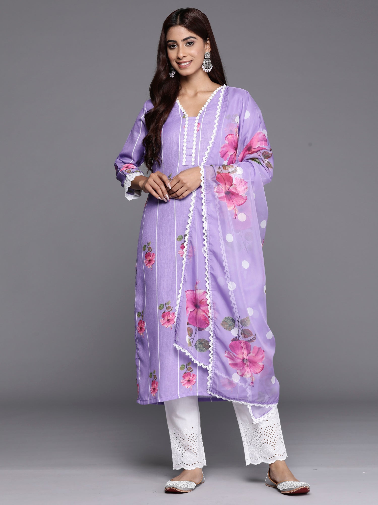 Women's Lavender Linen Kurta Set - Taantav