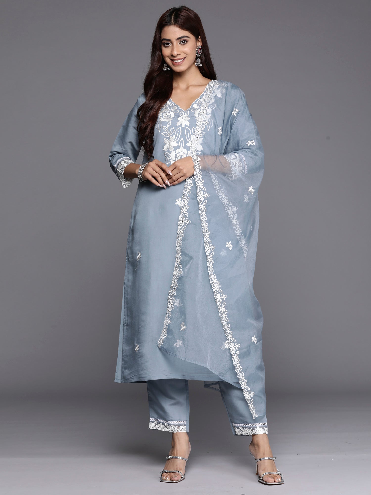 Women's Teal Silk Blend Kurta Set - Taantav