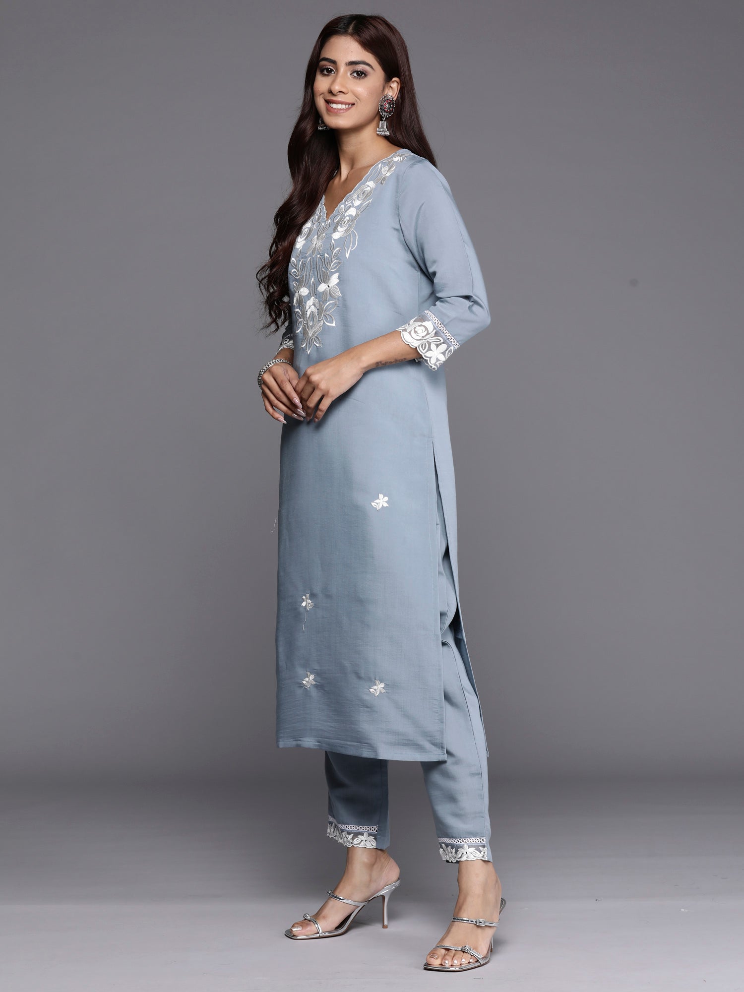 Women's Teal Silk Blend Kurta Set - Taantav