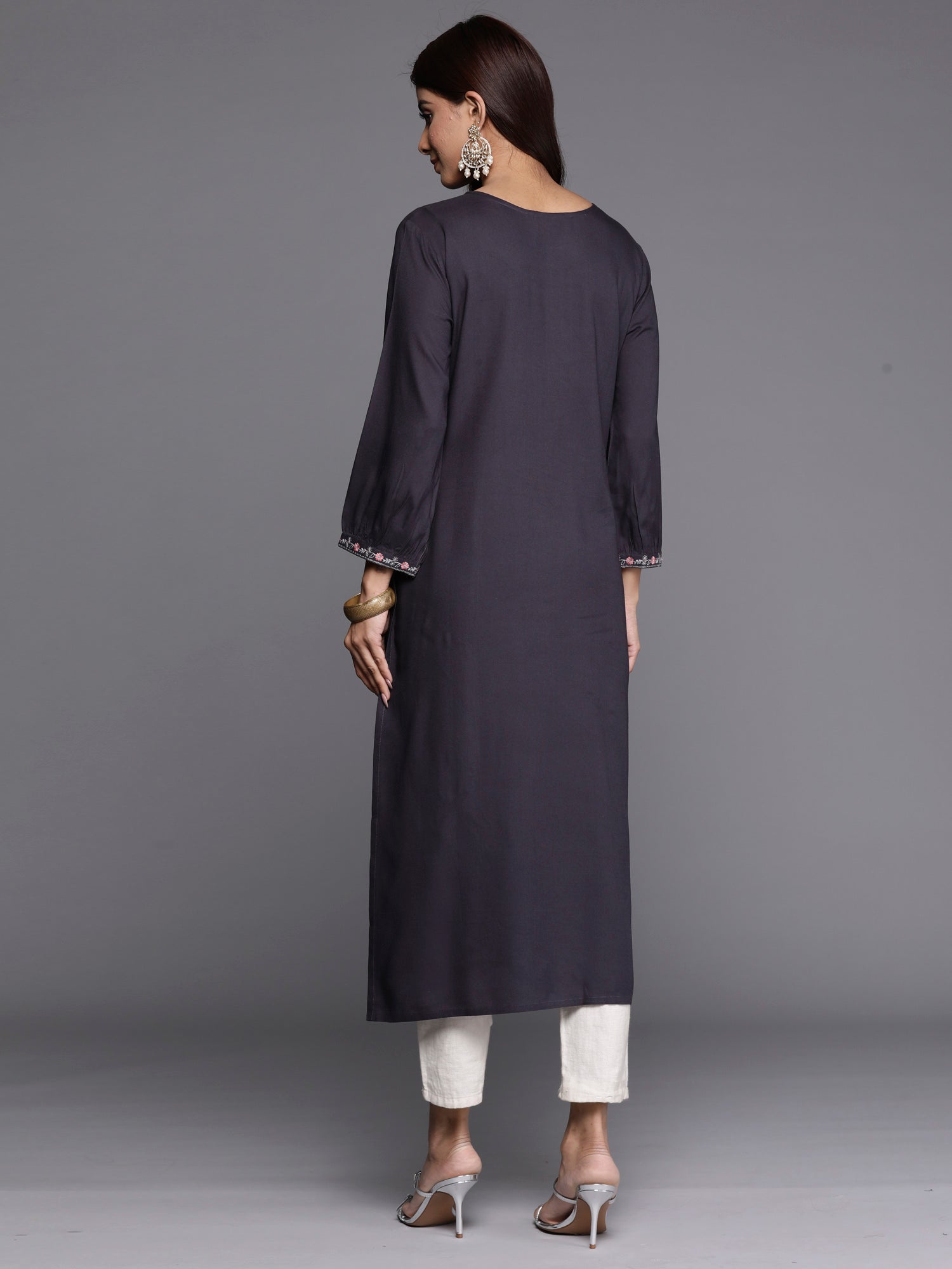 Women's Grey Viscose Rayon Kurta - Taantav