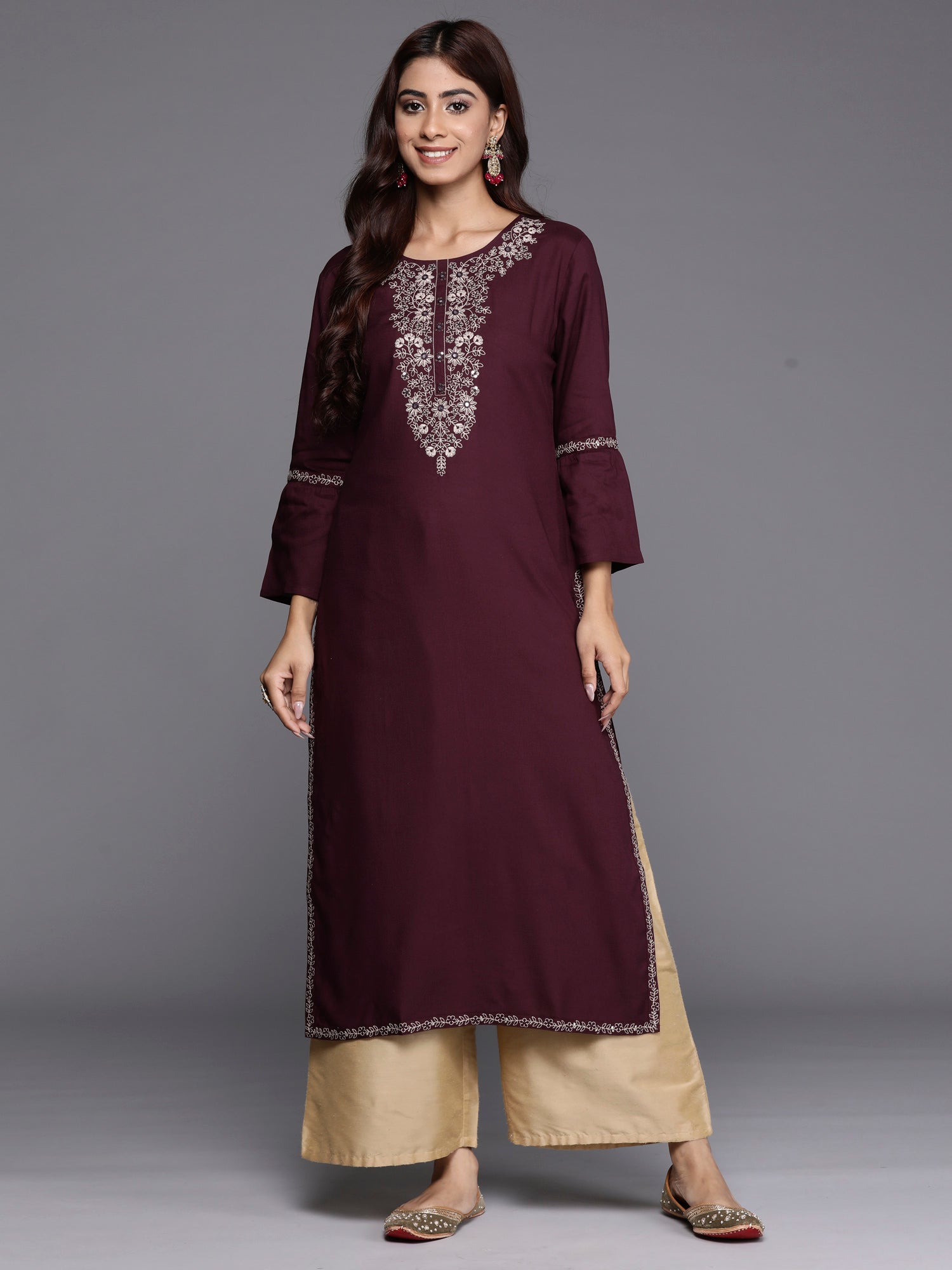 Women's Purple Viscose Rayon Kurta - Taantav