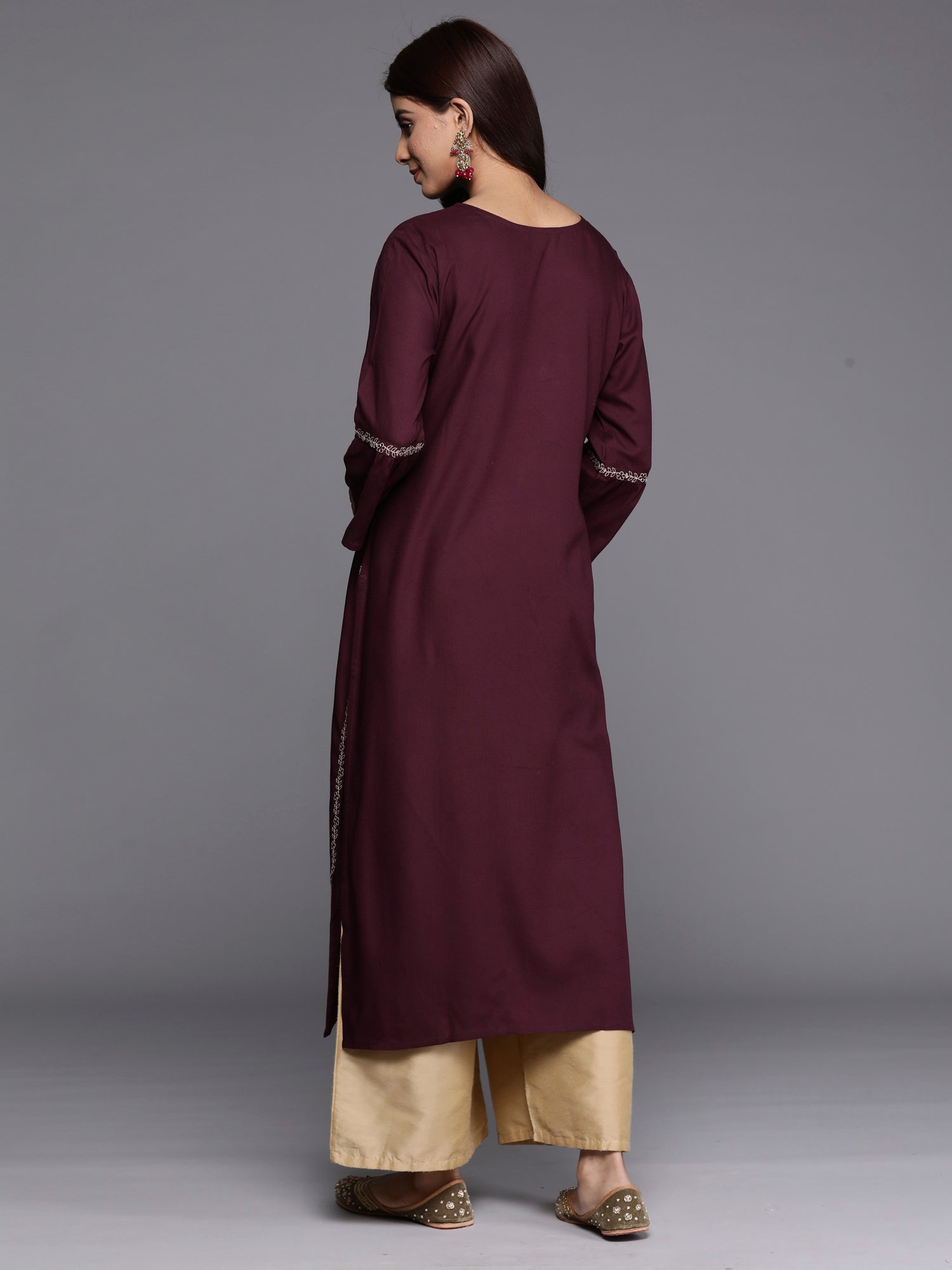 Women's Purple Viscose Rayon Kurta - Taantav