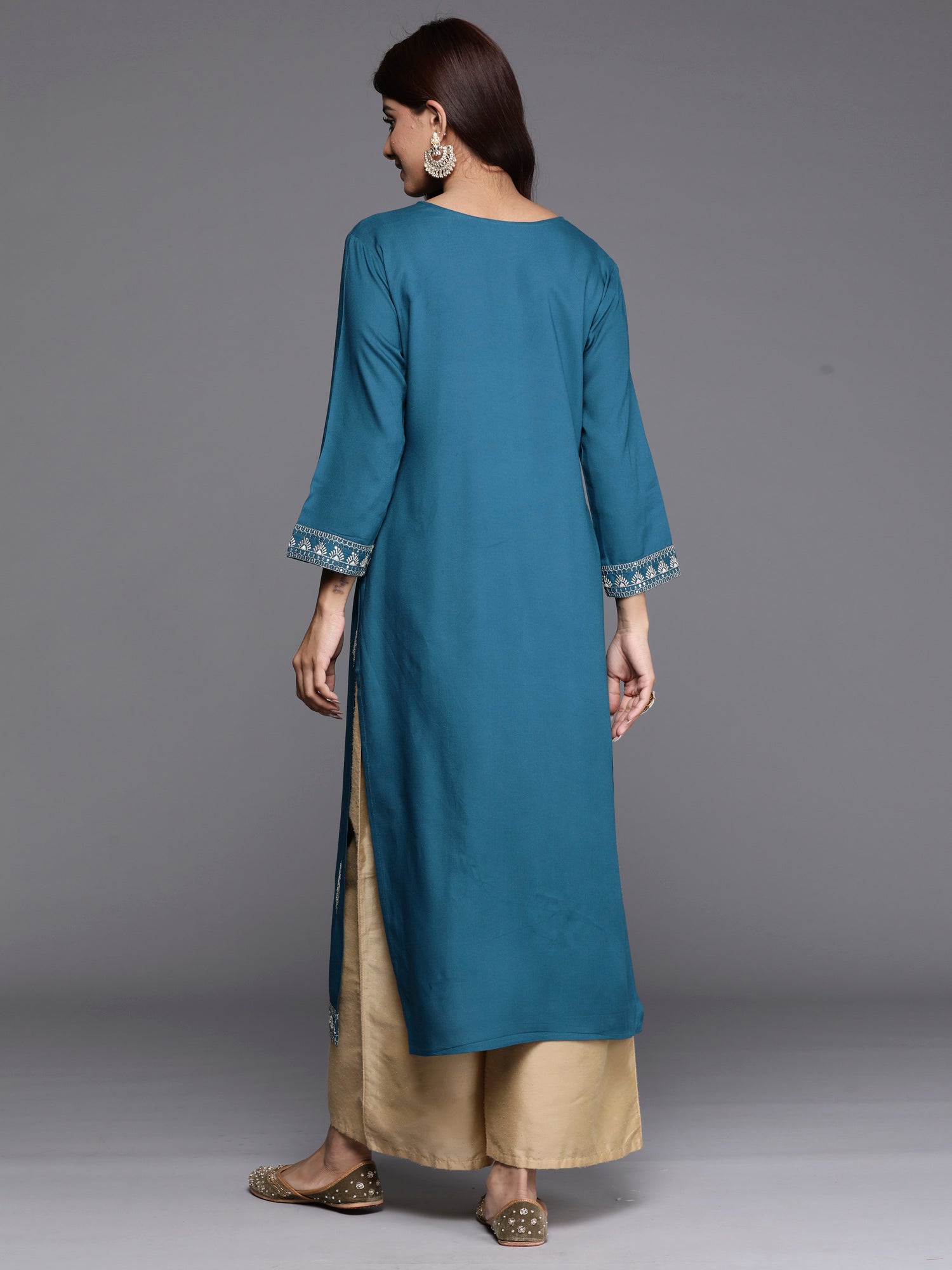 Women's Teal Viscose Rayon Kurta - Taantav