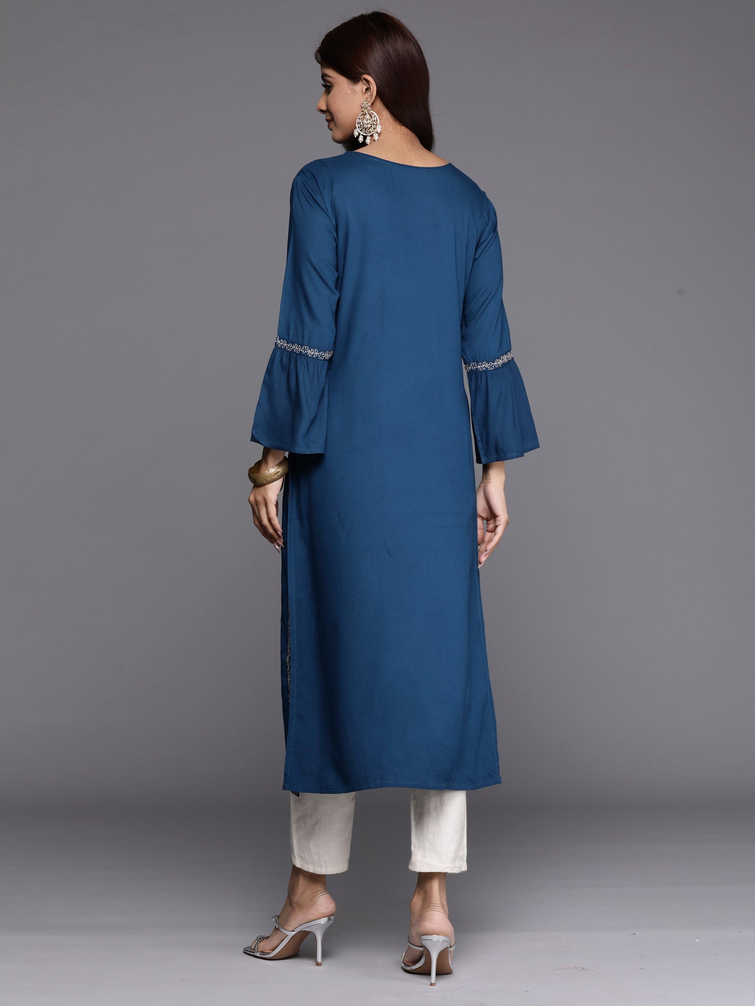 Women's Teal Viscose Rayon Kurta - Taantav