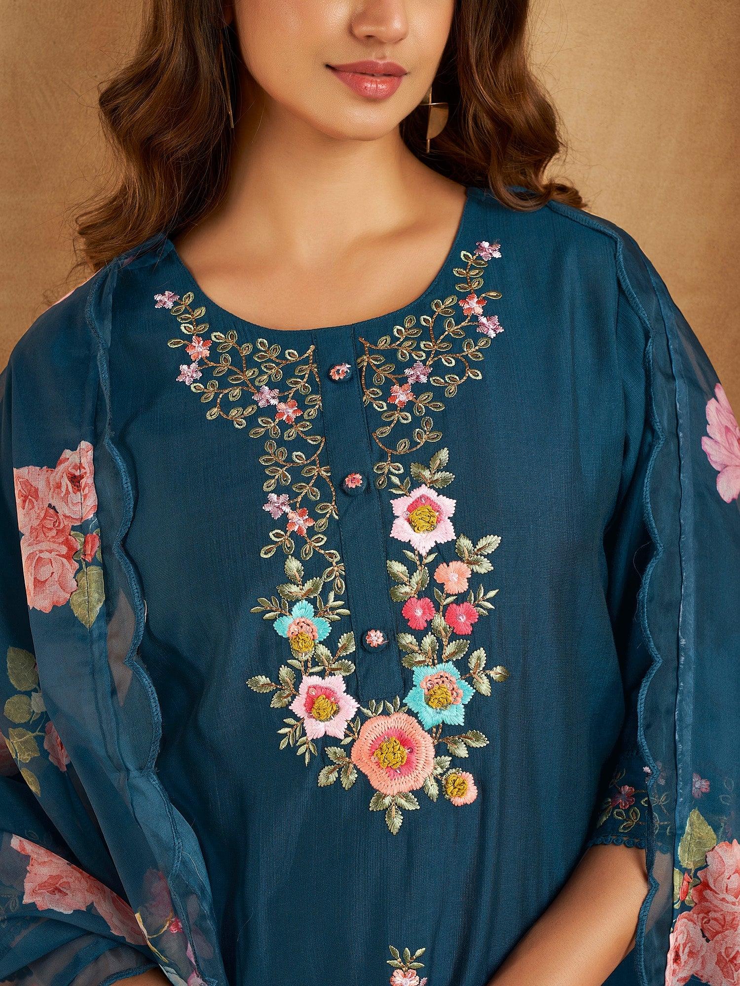 Women's Teal Silk Blend Kurta Set - Taantav