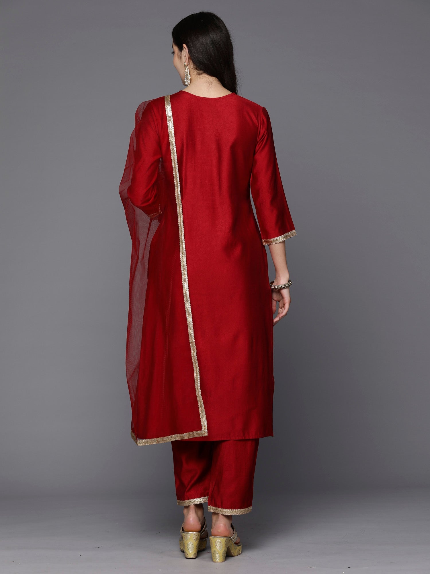 Women's Red Liva Kurta Set - Taantav