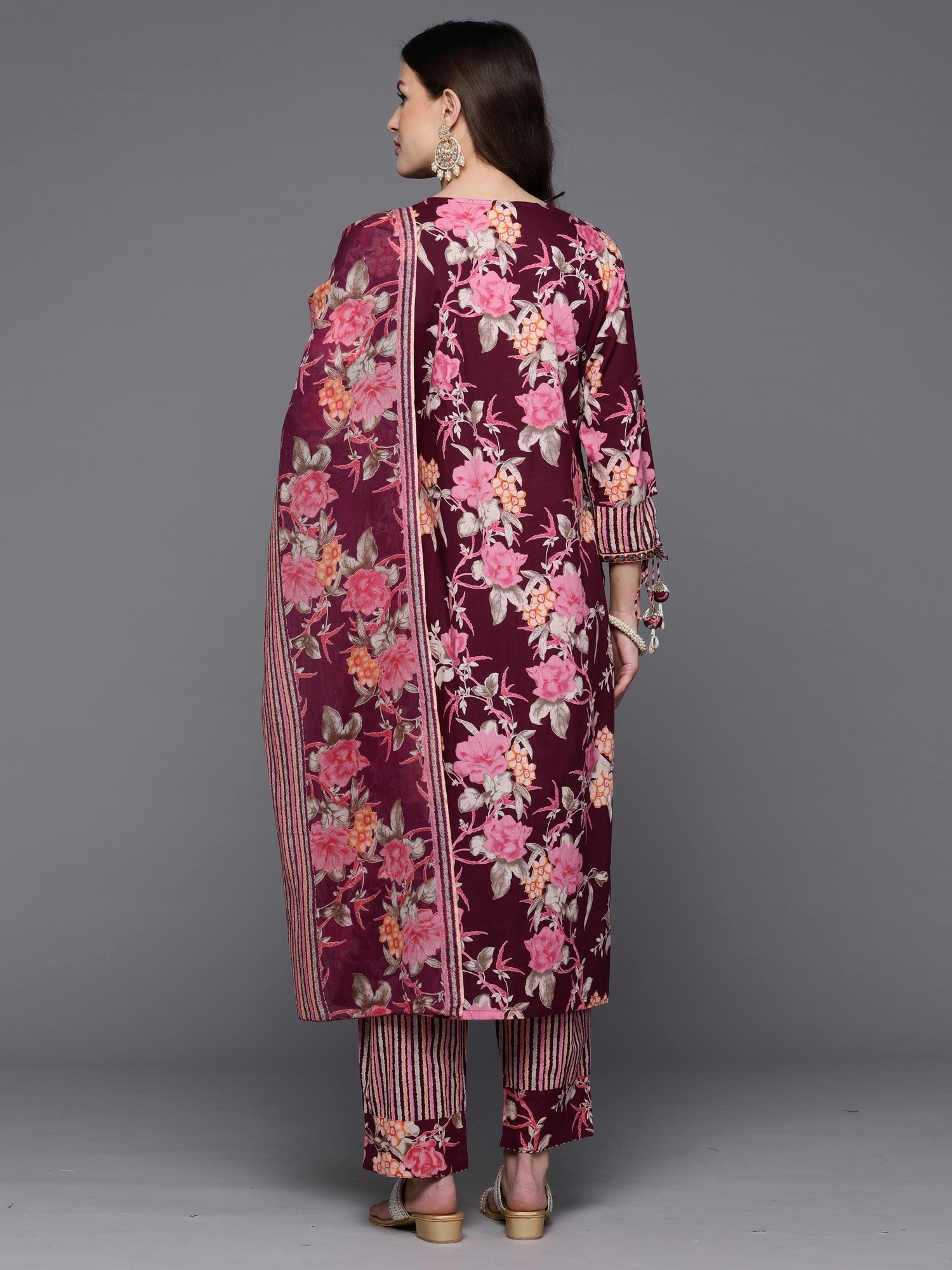 Women's Burgundy Pure Cotton Kurta Set - Taantav