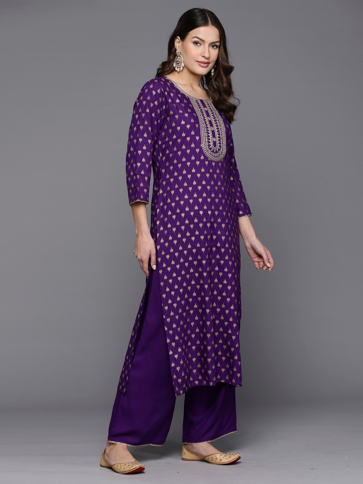 Women's Purple Viscose Rayon Kurta Set - Taantav