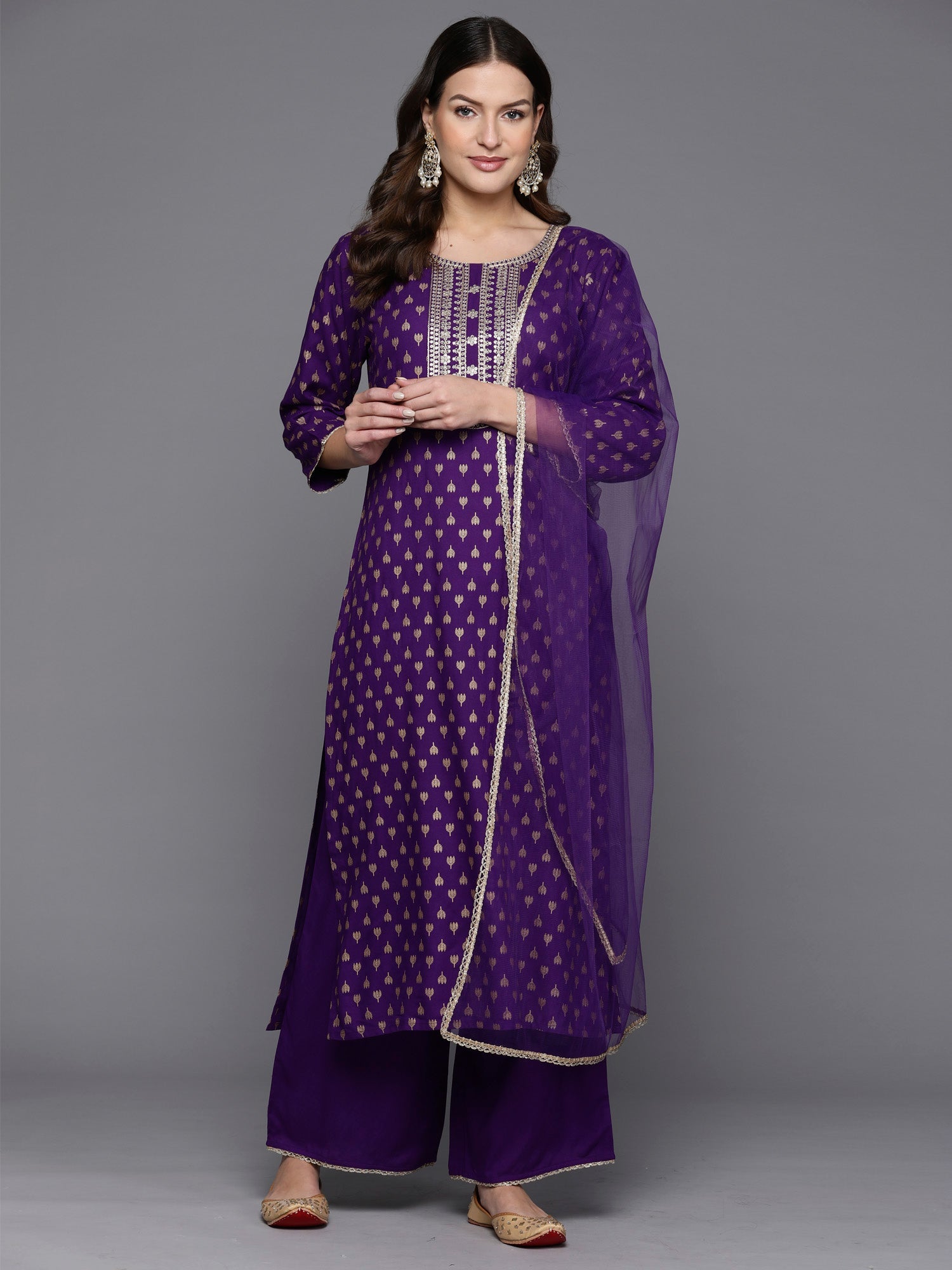 Women's Purple Viscose Rayon Kurta Set - Taantav