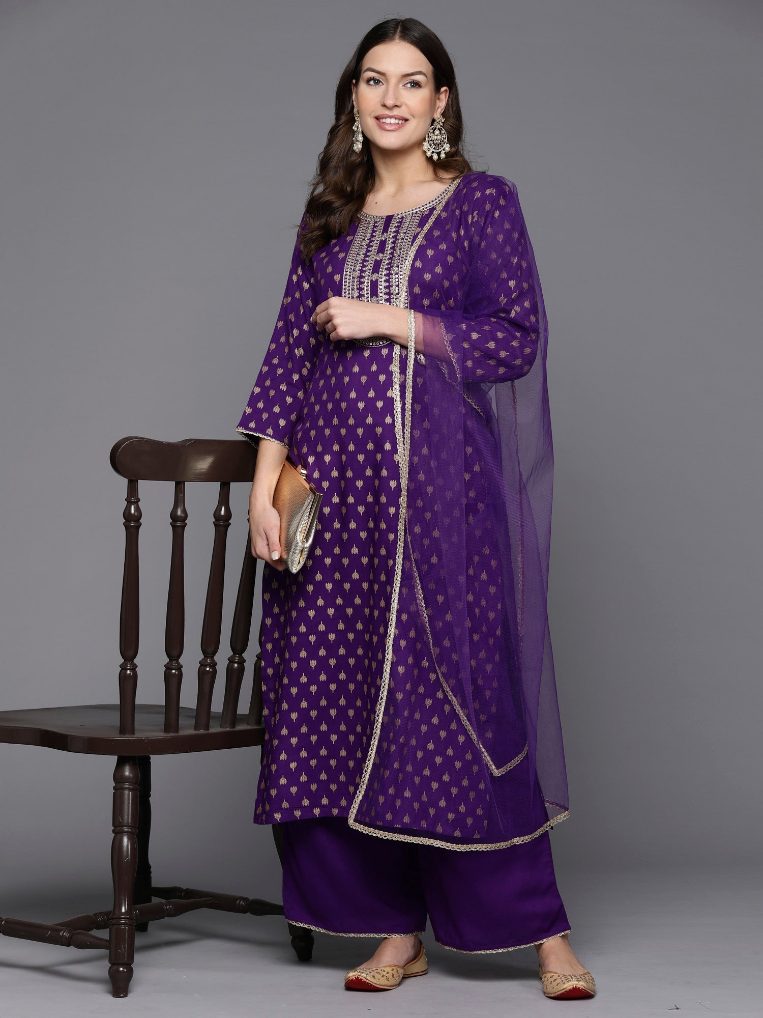 Women's Purple Viscose Rayon Kurta Set - Taantav