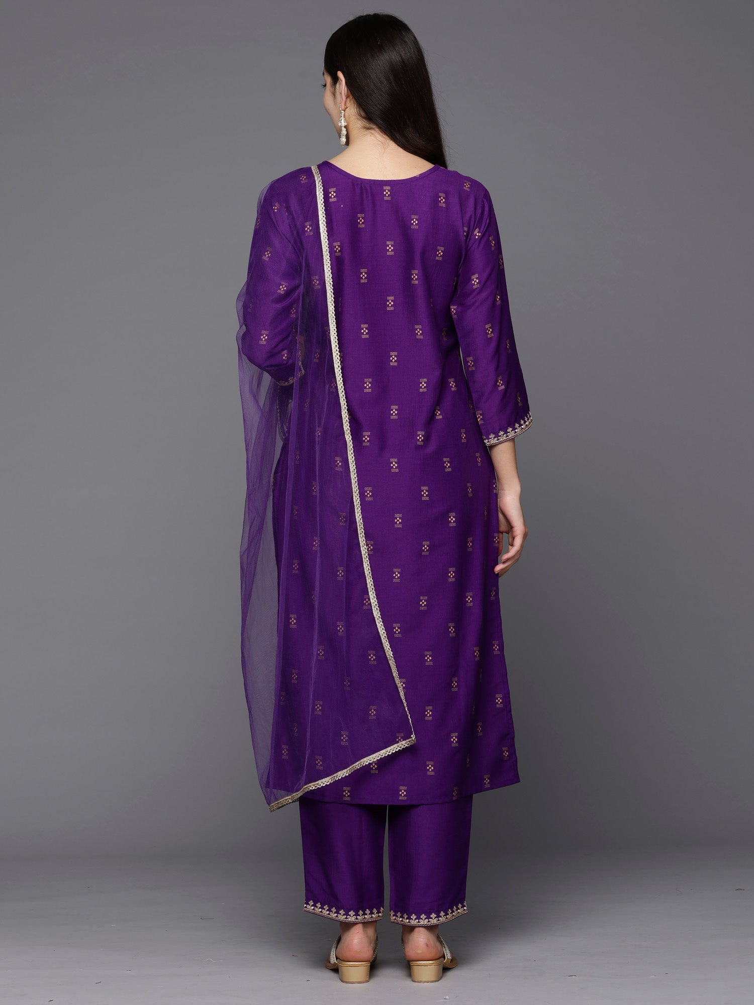 Women's Purple Silk Blend Kurta Set - Taantav