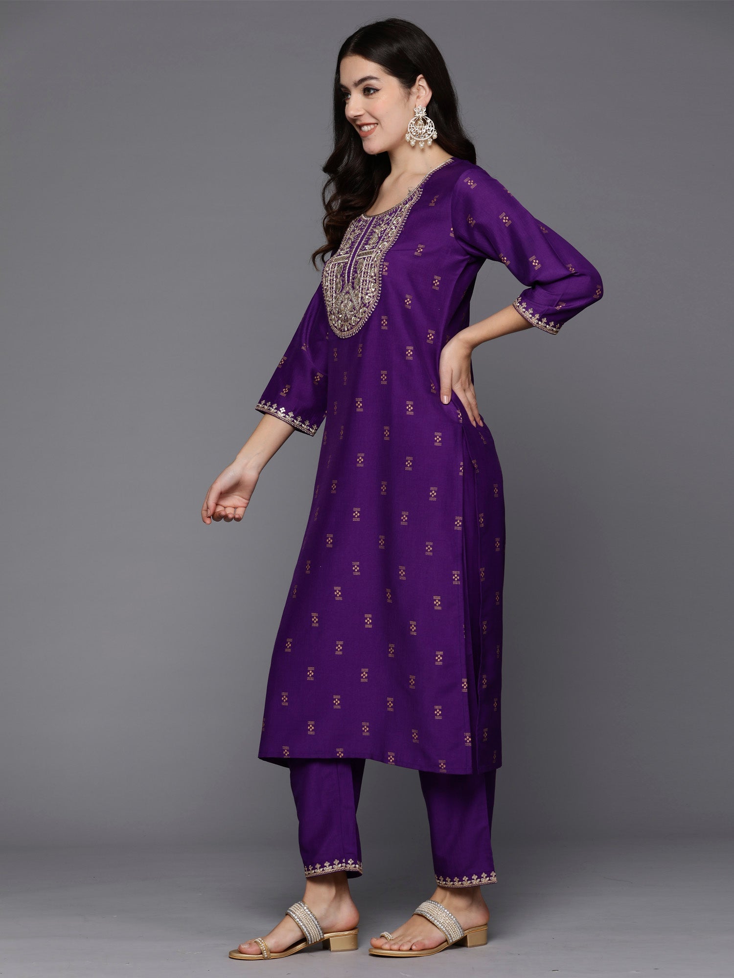 Women's Purple Silk Blend Kurta Set - Taantav