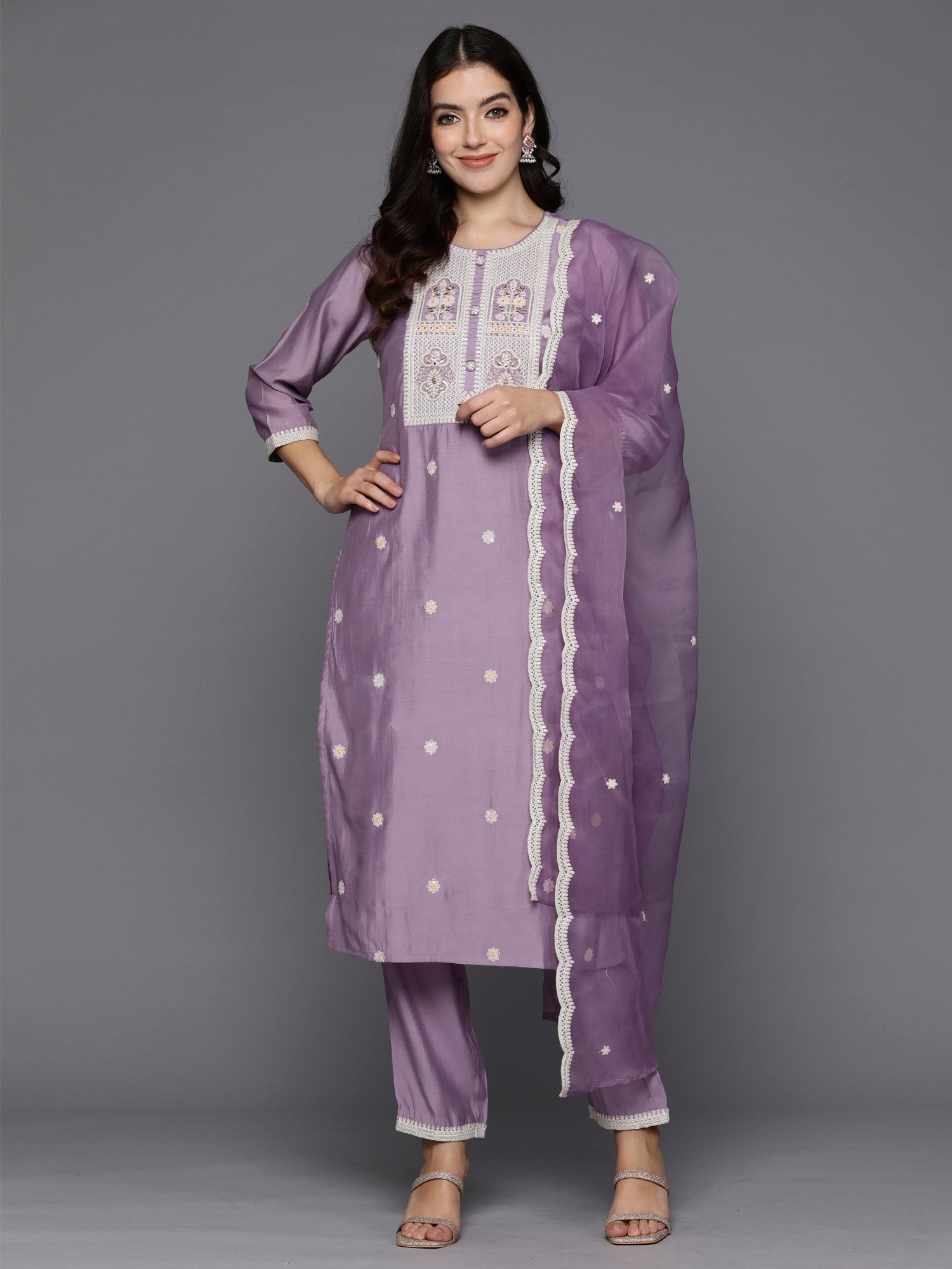 Women's Lavender Silk Blend Kurta Set - Taantav