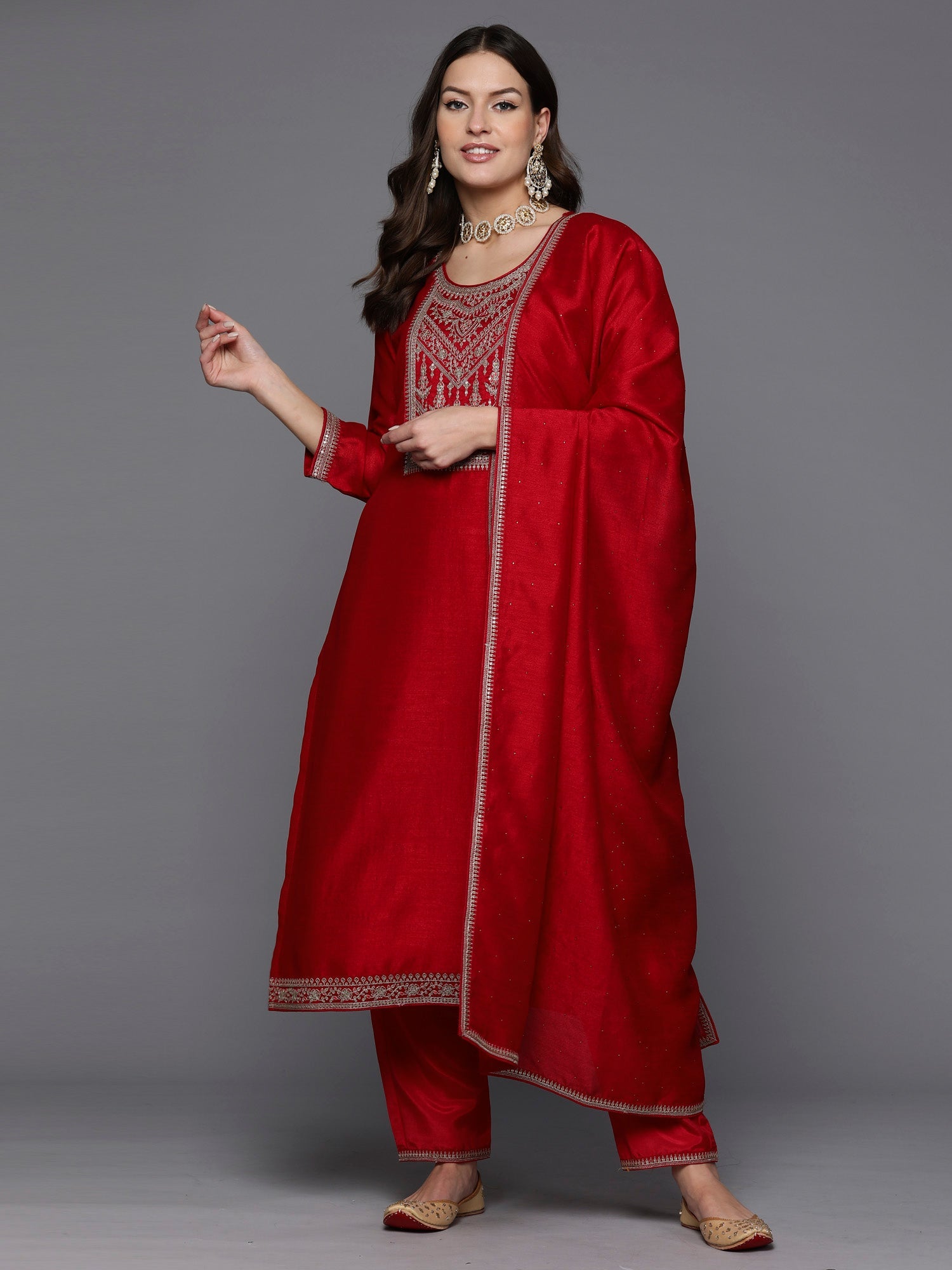 Women's Maroon Silk Blend Kurta Set - Taantav