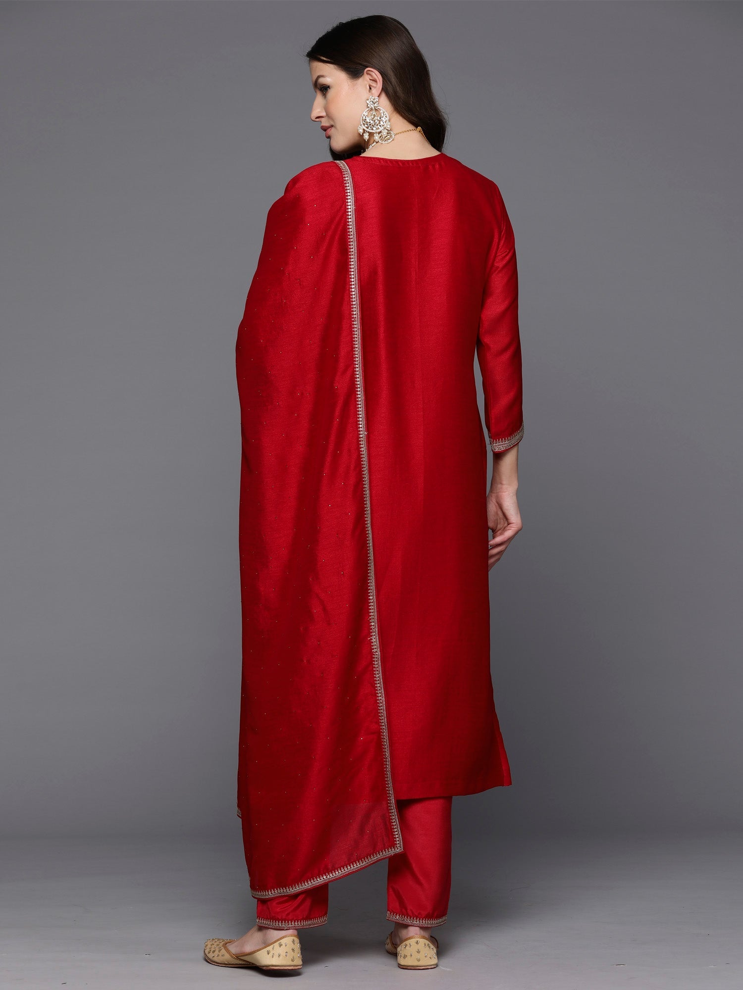 Women's Maroon Silk Blend Kurta Set - Taantav