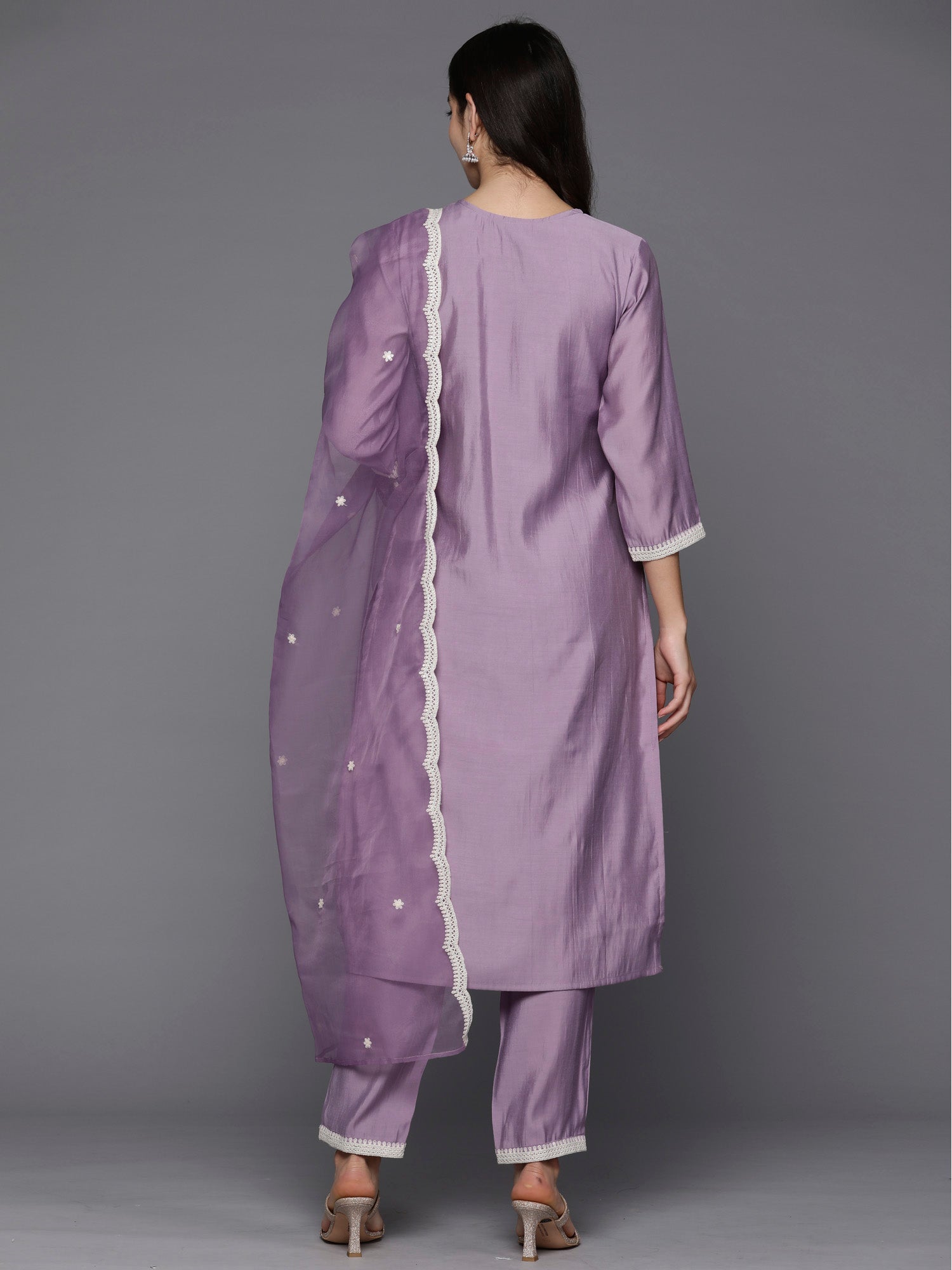 Women's Lavender Silk Blend Kurta Set - Taantav