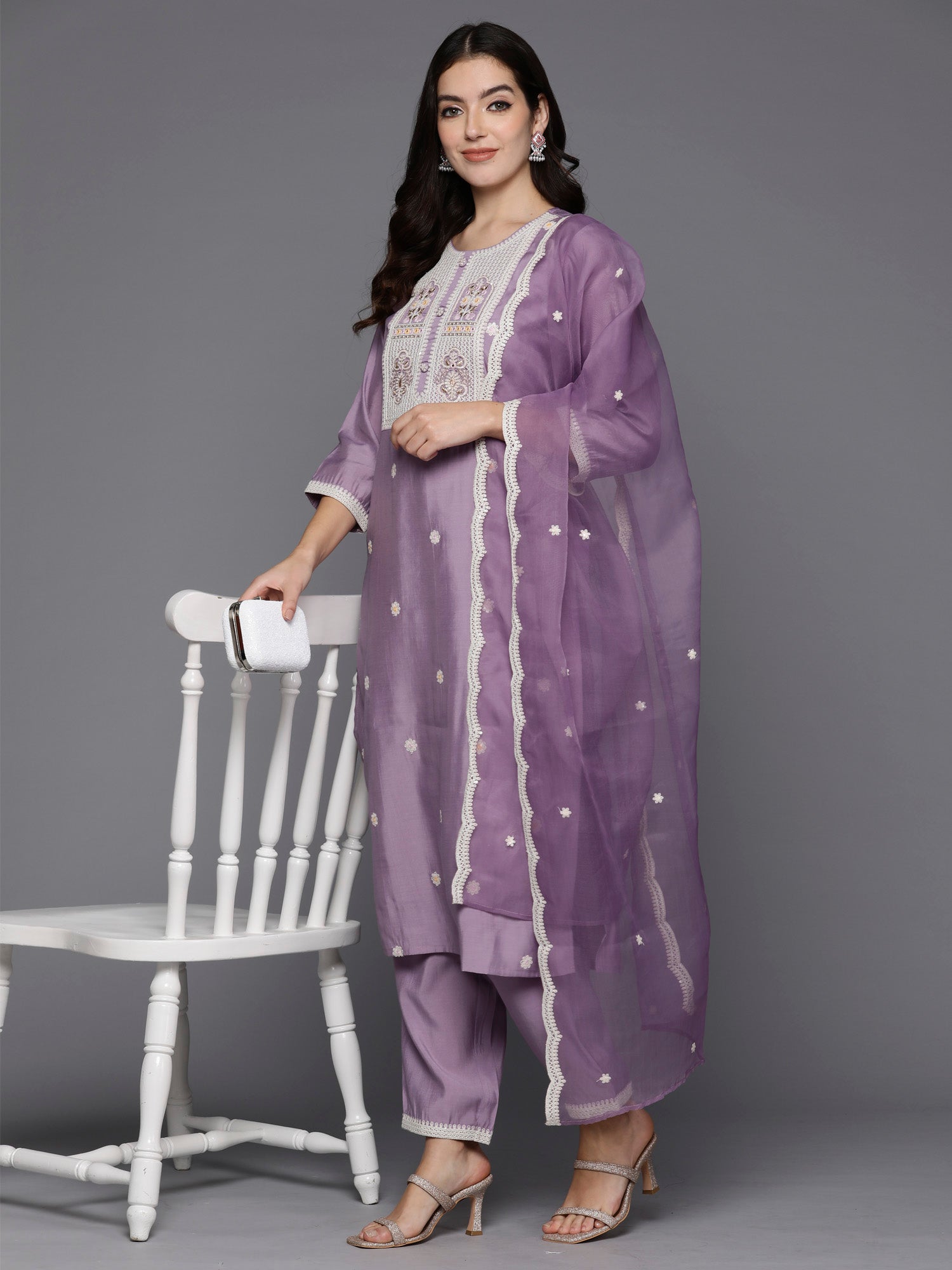 Women's Lavender Silk Blend Kurta Set - Taantav