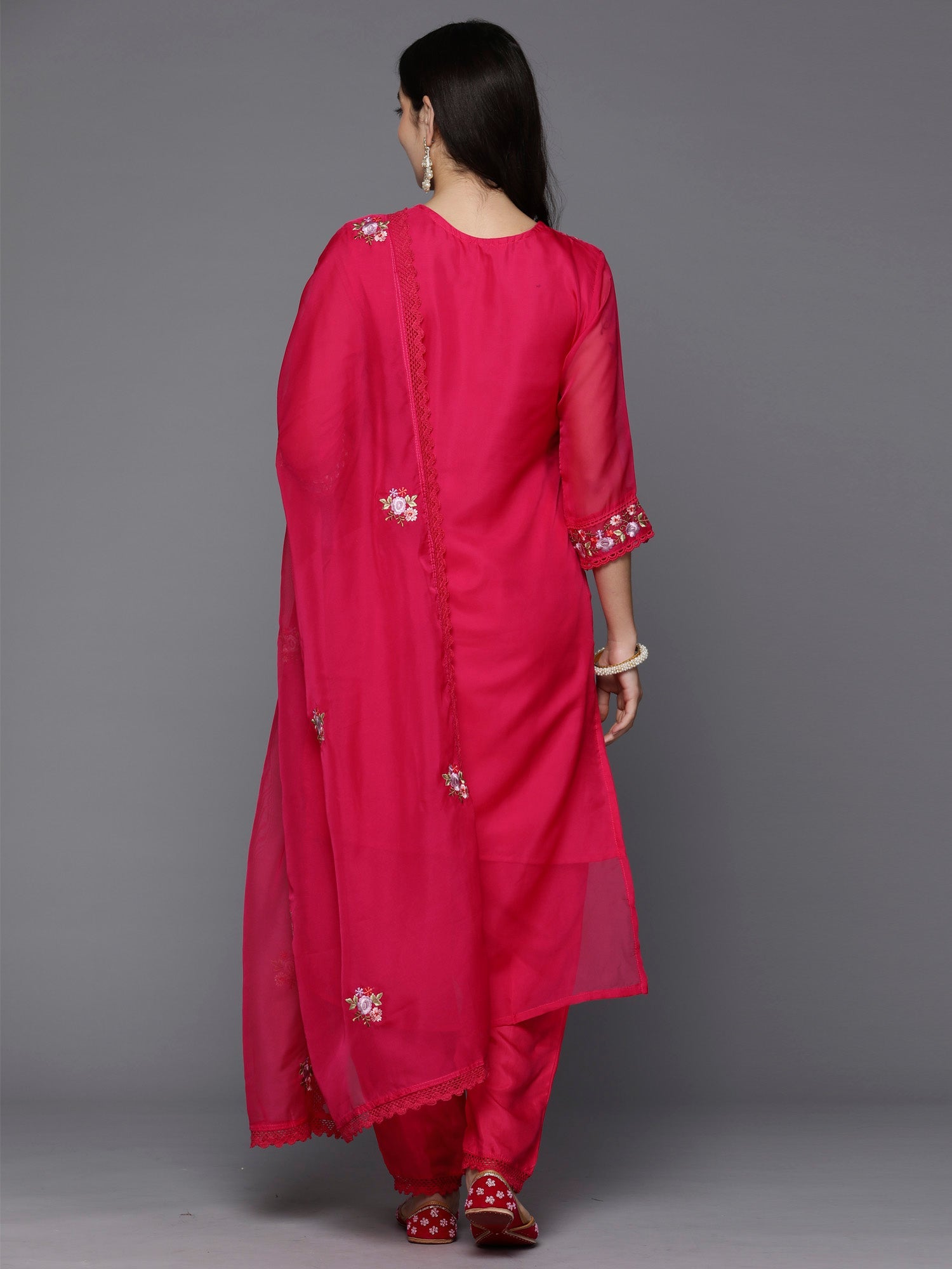 Women's Magenta Organza Kurta Set - Taantav