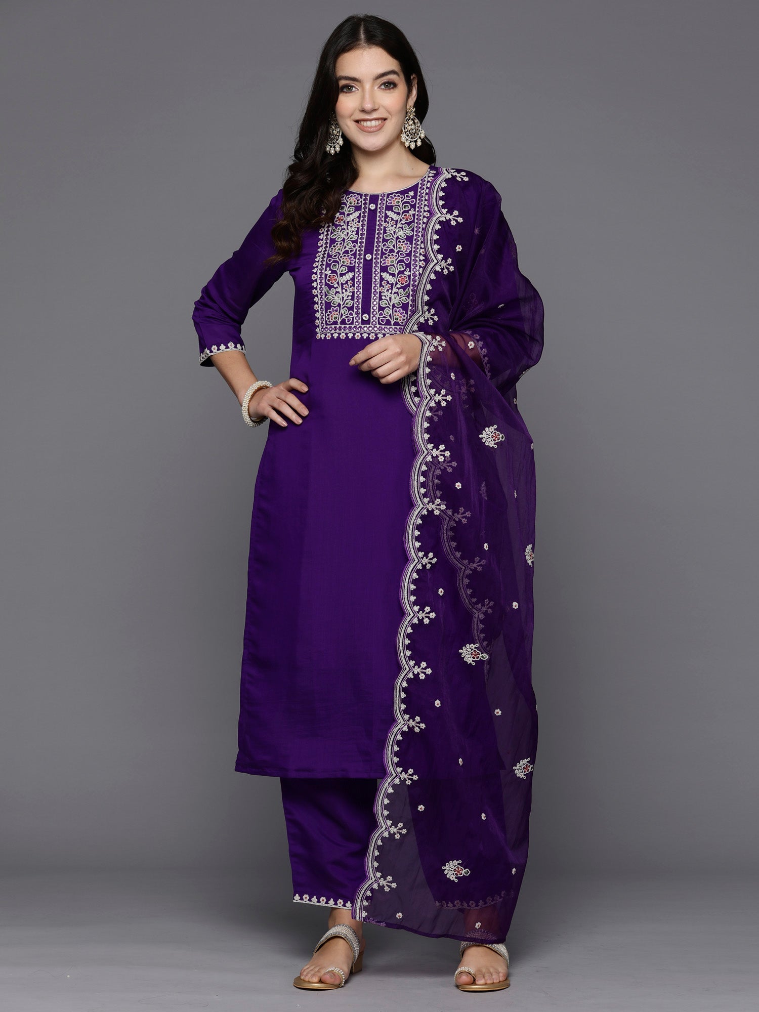 Women's Purple Silk Blend Kurta Set - Taantav