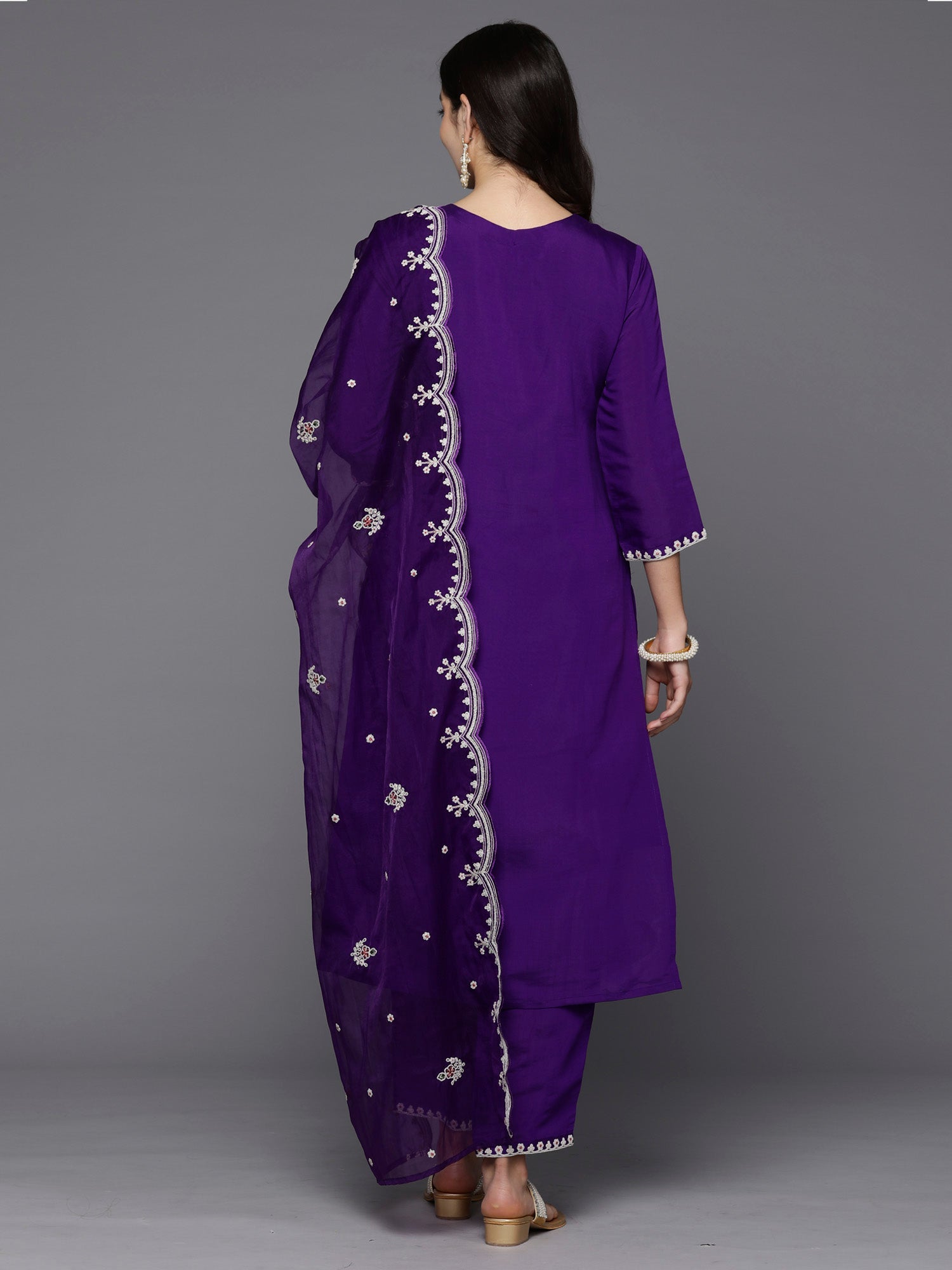 Women's Purple Silk Blend Kurta Set - Taantav