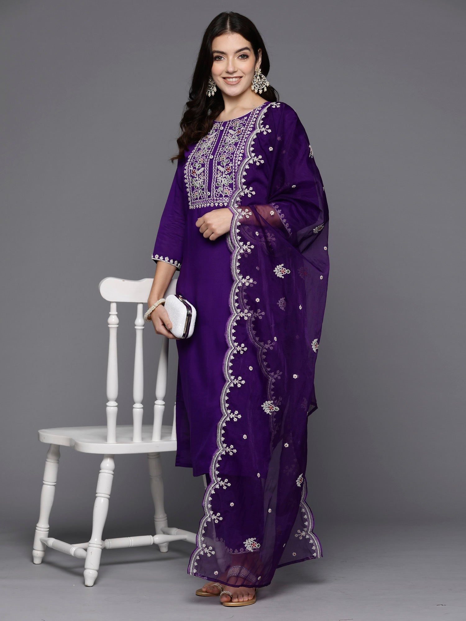 Women's Purple Silk Blend Kurta Set - Taantav