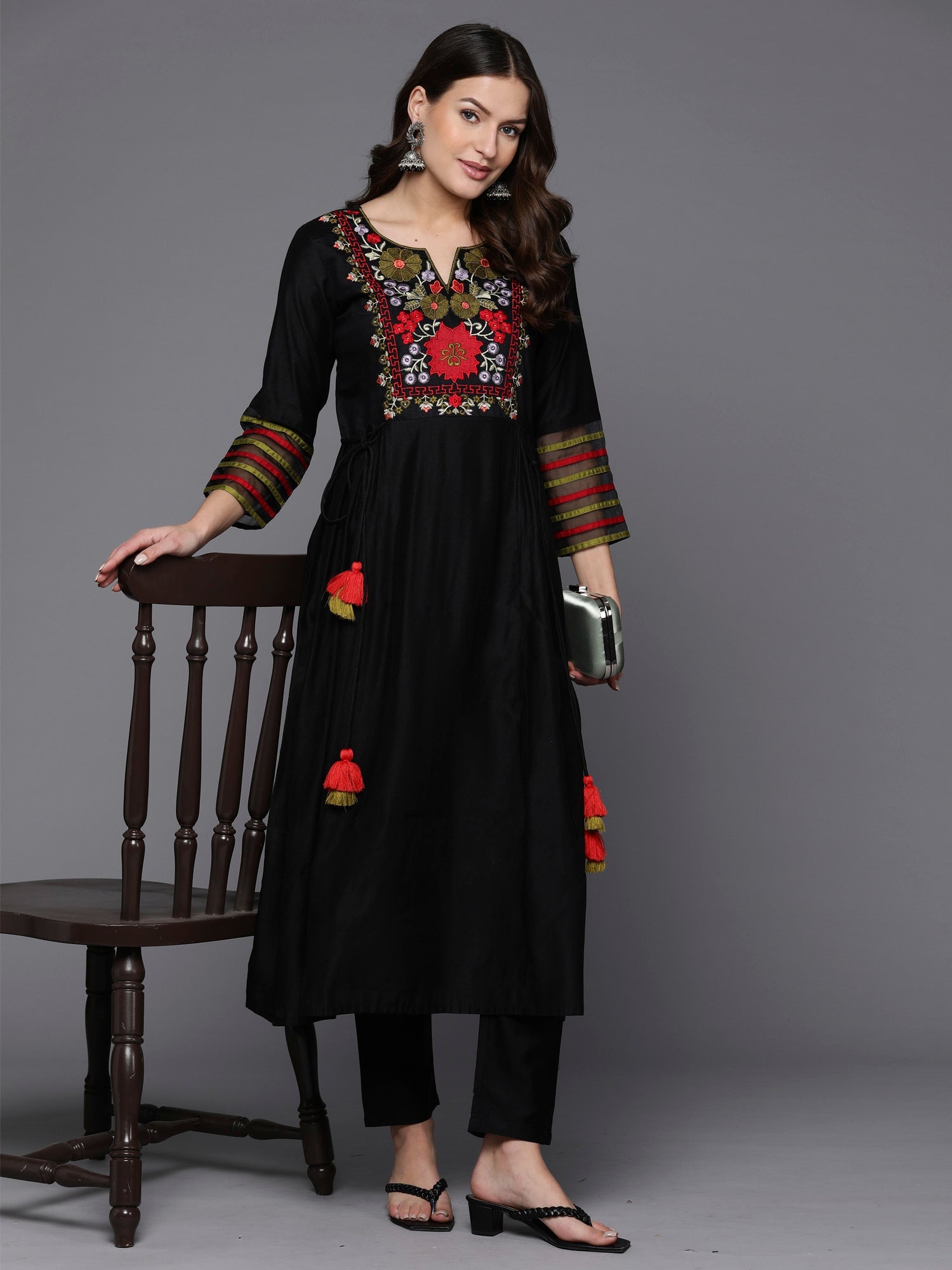 Women's Black Liva Kurta Set - Taantav