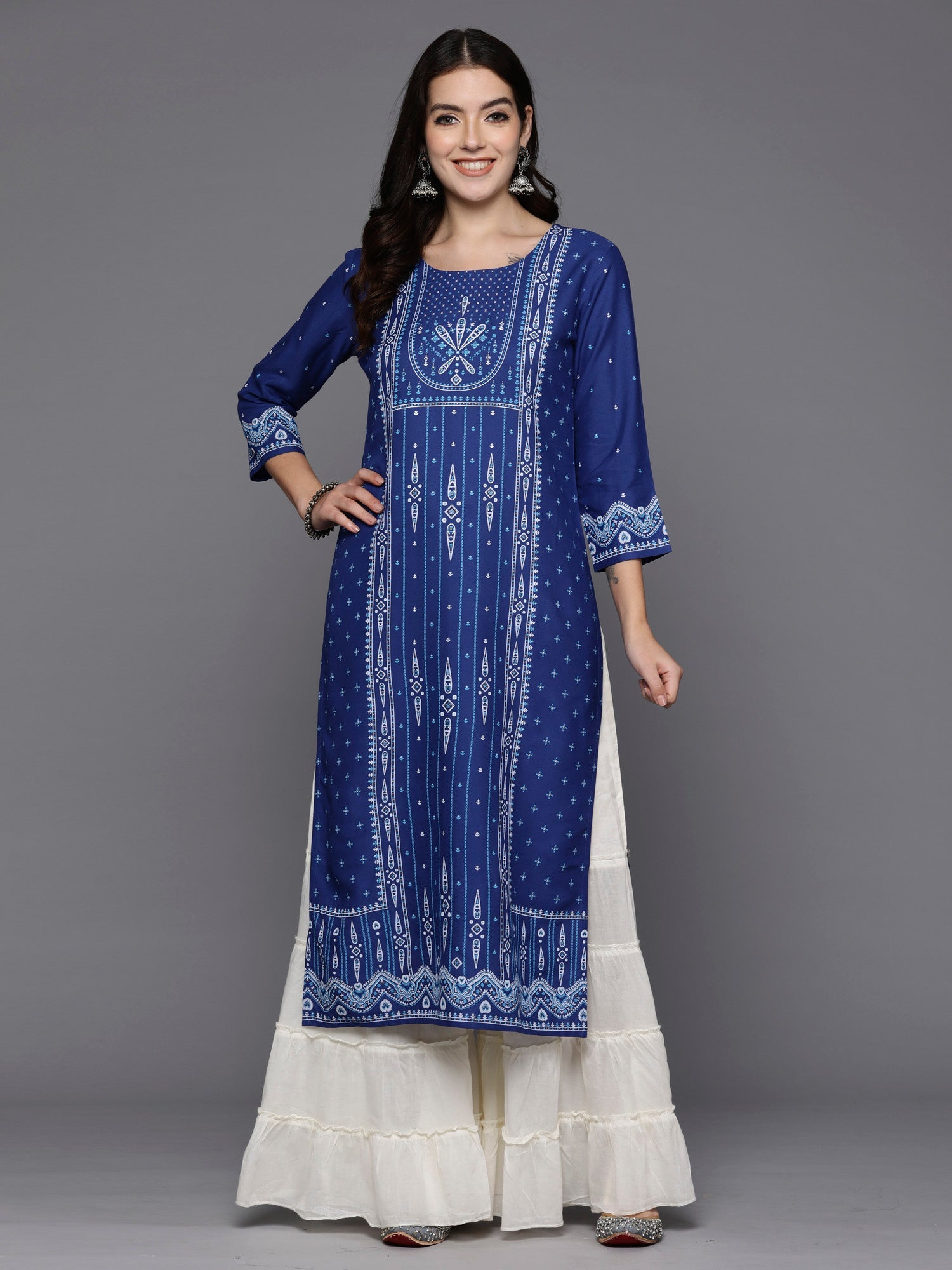 Women's Navy Blue Viscose Rayon Kurta - Taantav