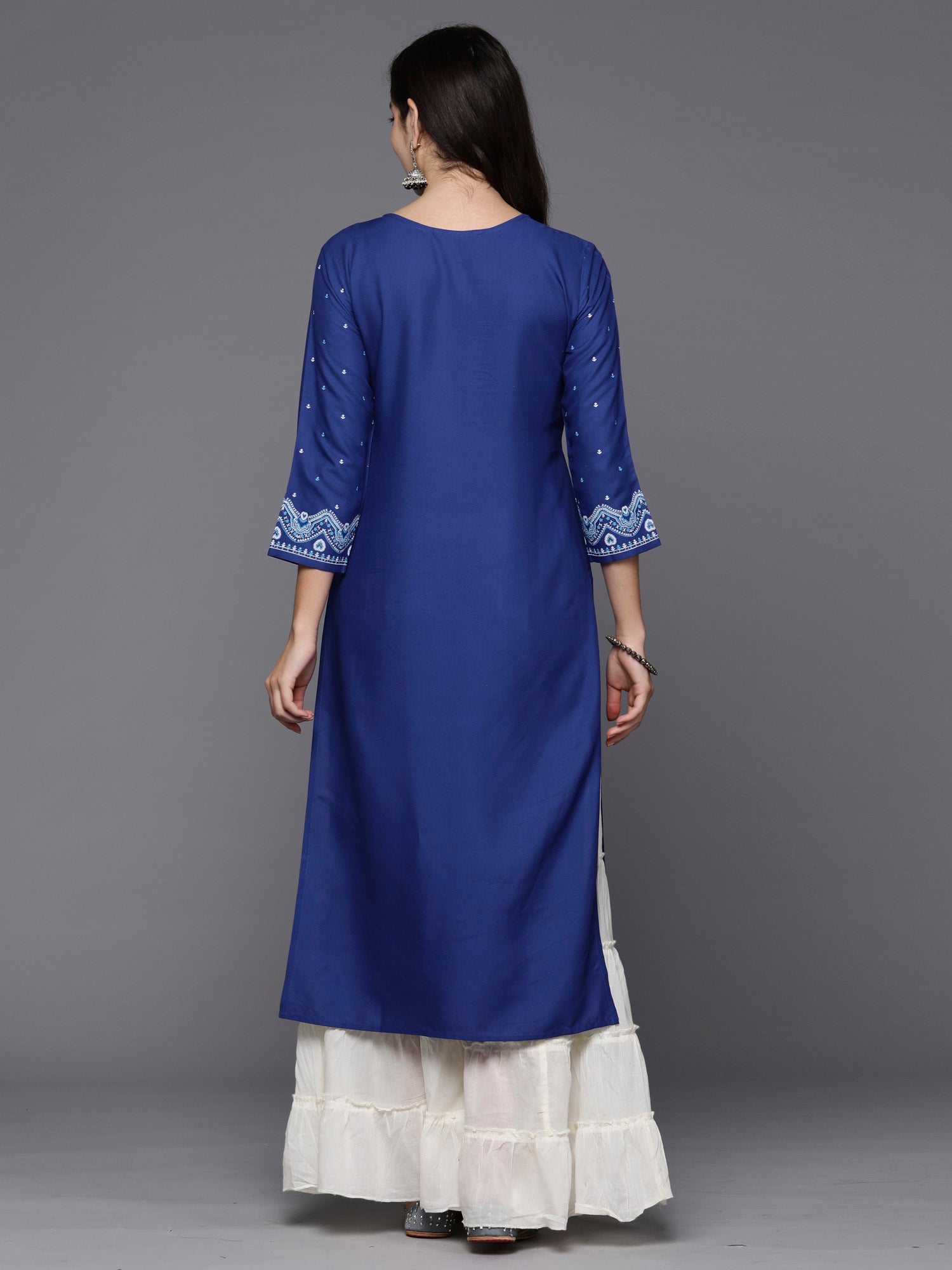 Women's Navy Blue Viscose Rayon Kurta - Taantav