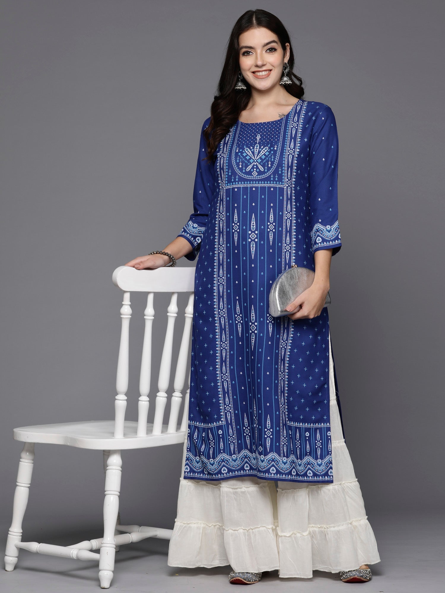 Women's Navy Blue Viscose Rayon Kurta - Taantav