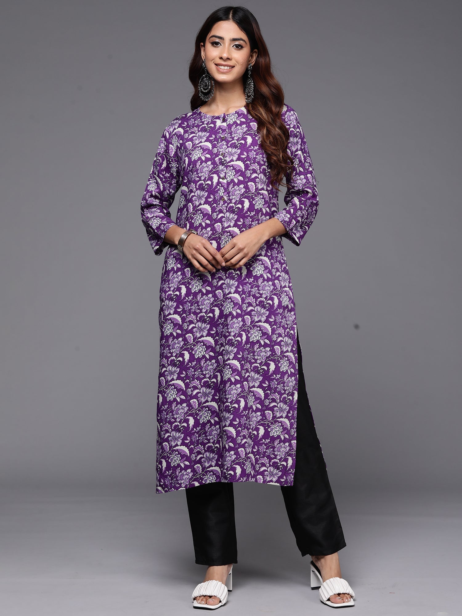 Women's Purple Viscose Rayon Kurta - Taantav