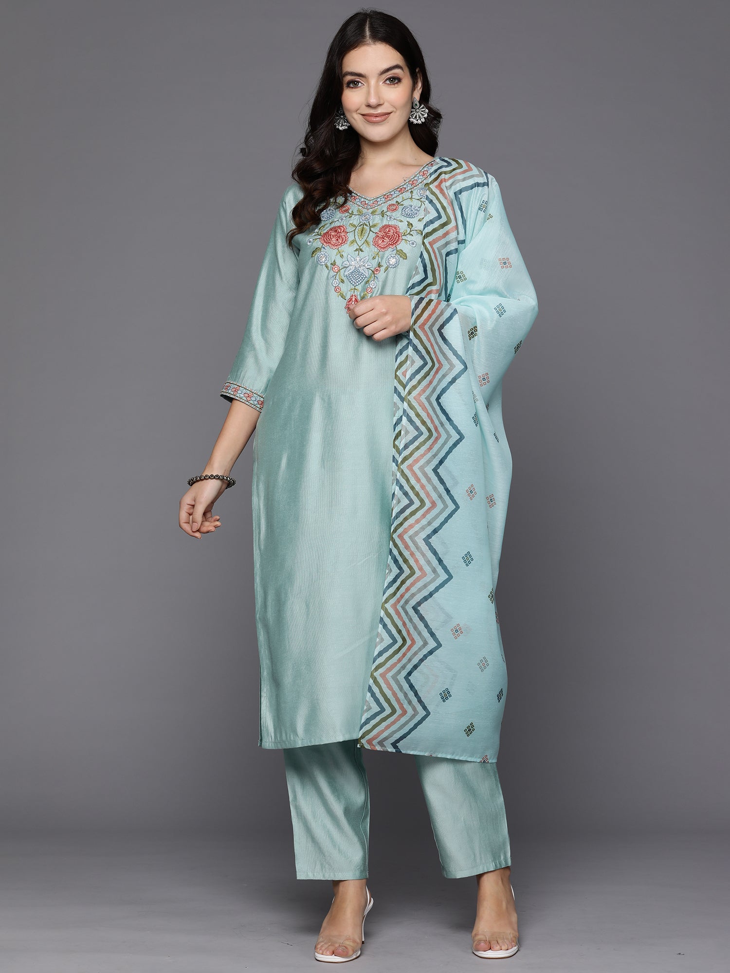 Women's Sea Green Liva Kurta Set - Taantav