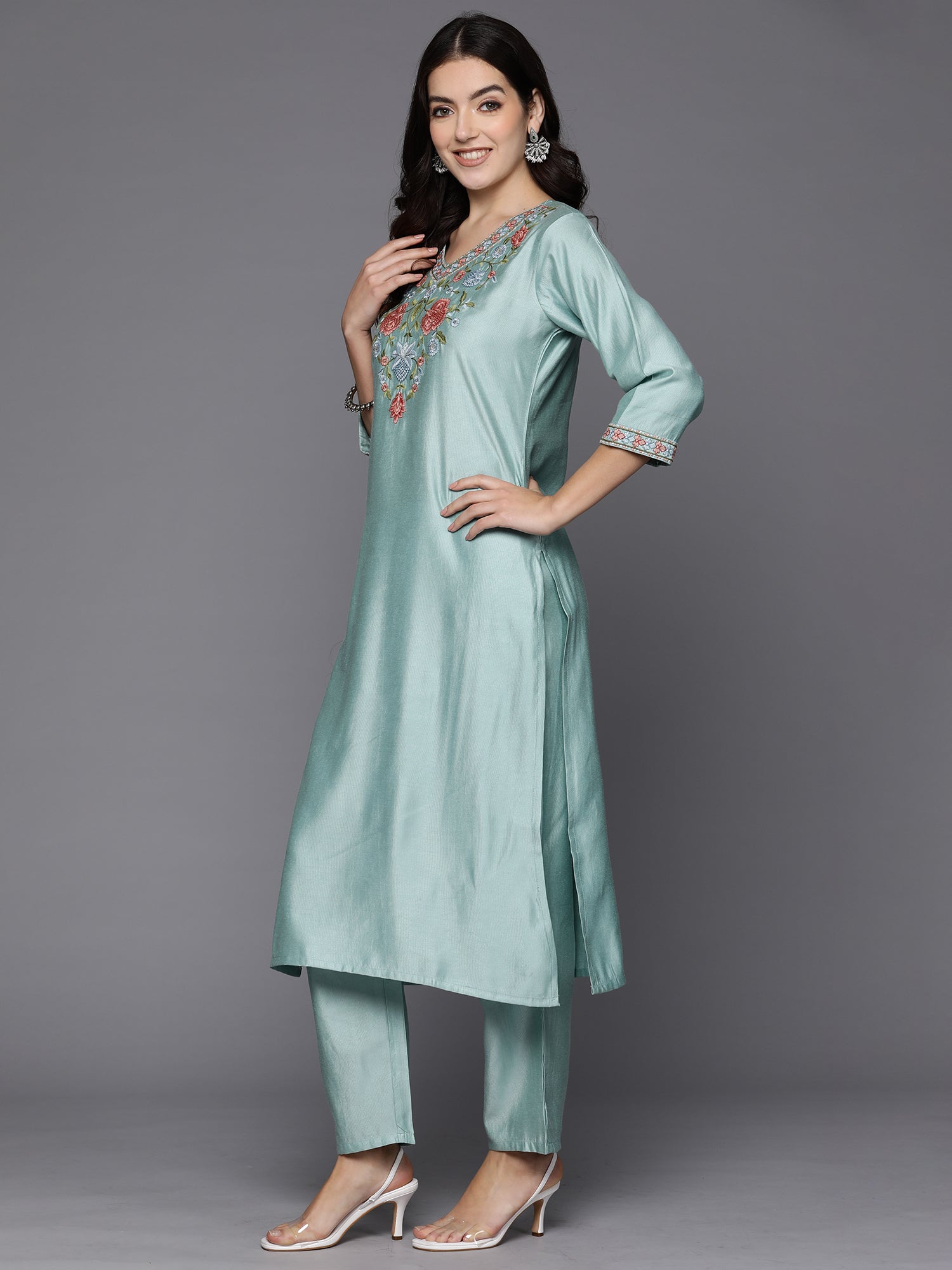 Women's Sea Green Liva Kurta Set - Taantav