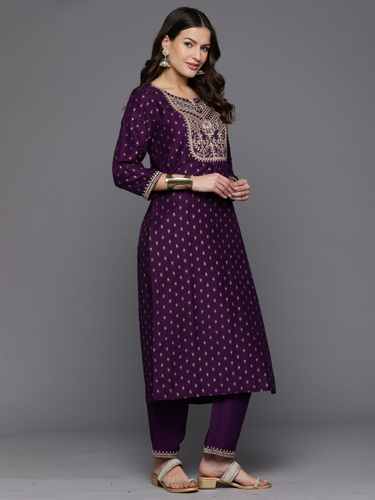 Women's Purple Polyester Kurta Set - Taantav