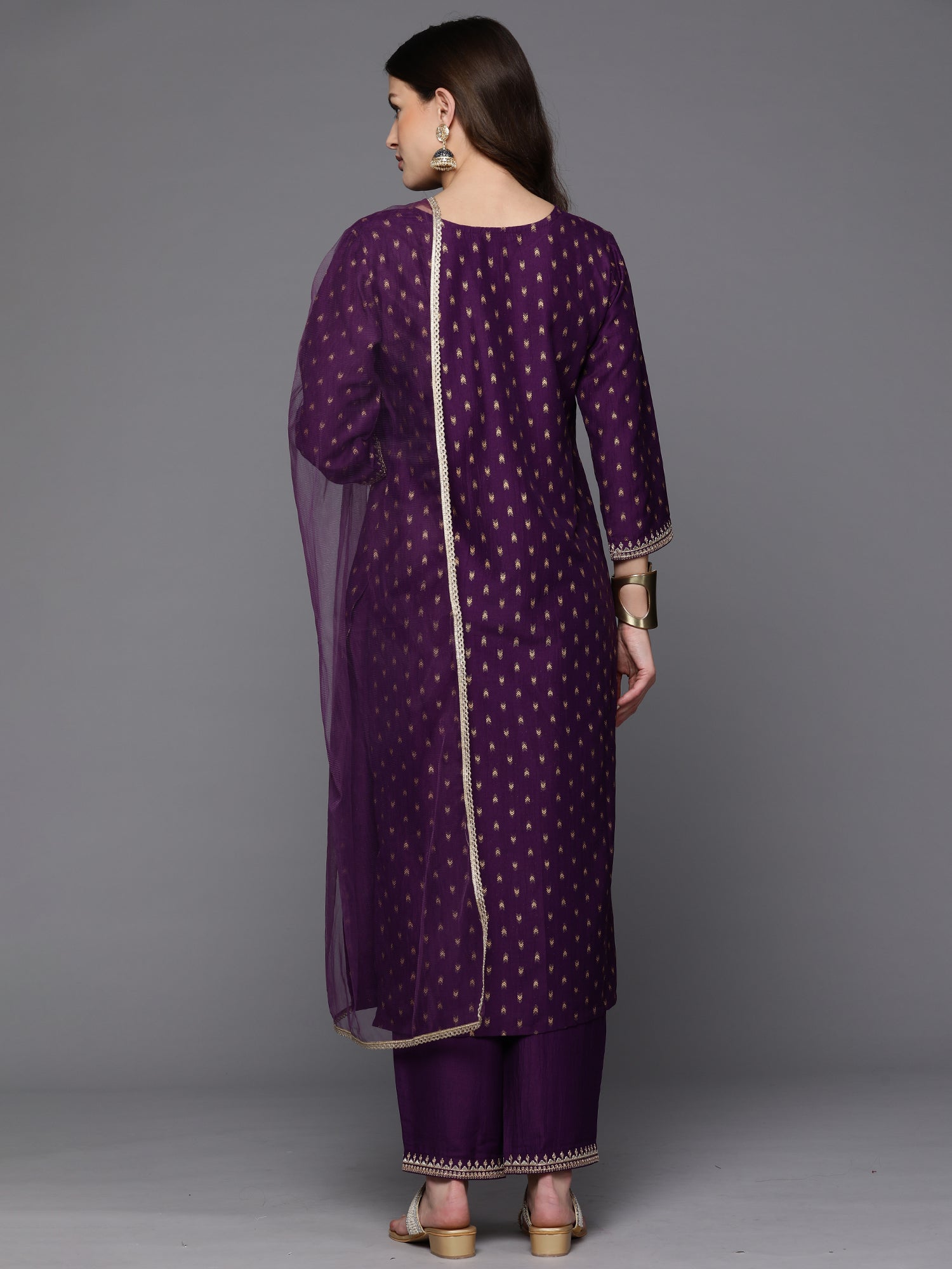 Women's Purple Polyester Kurta Set - Taantav