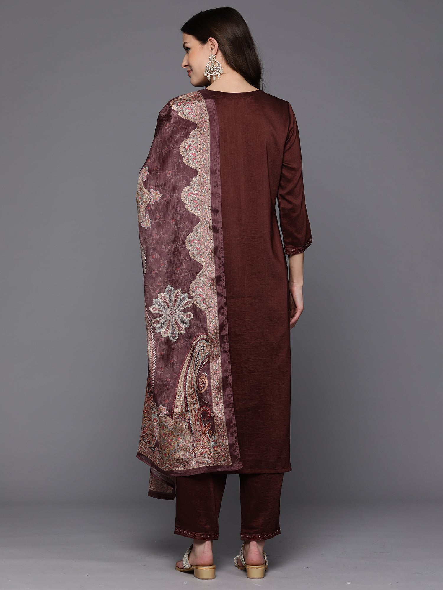 Women's Burgundy Silk Blend Kurta Set - Taantav