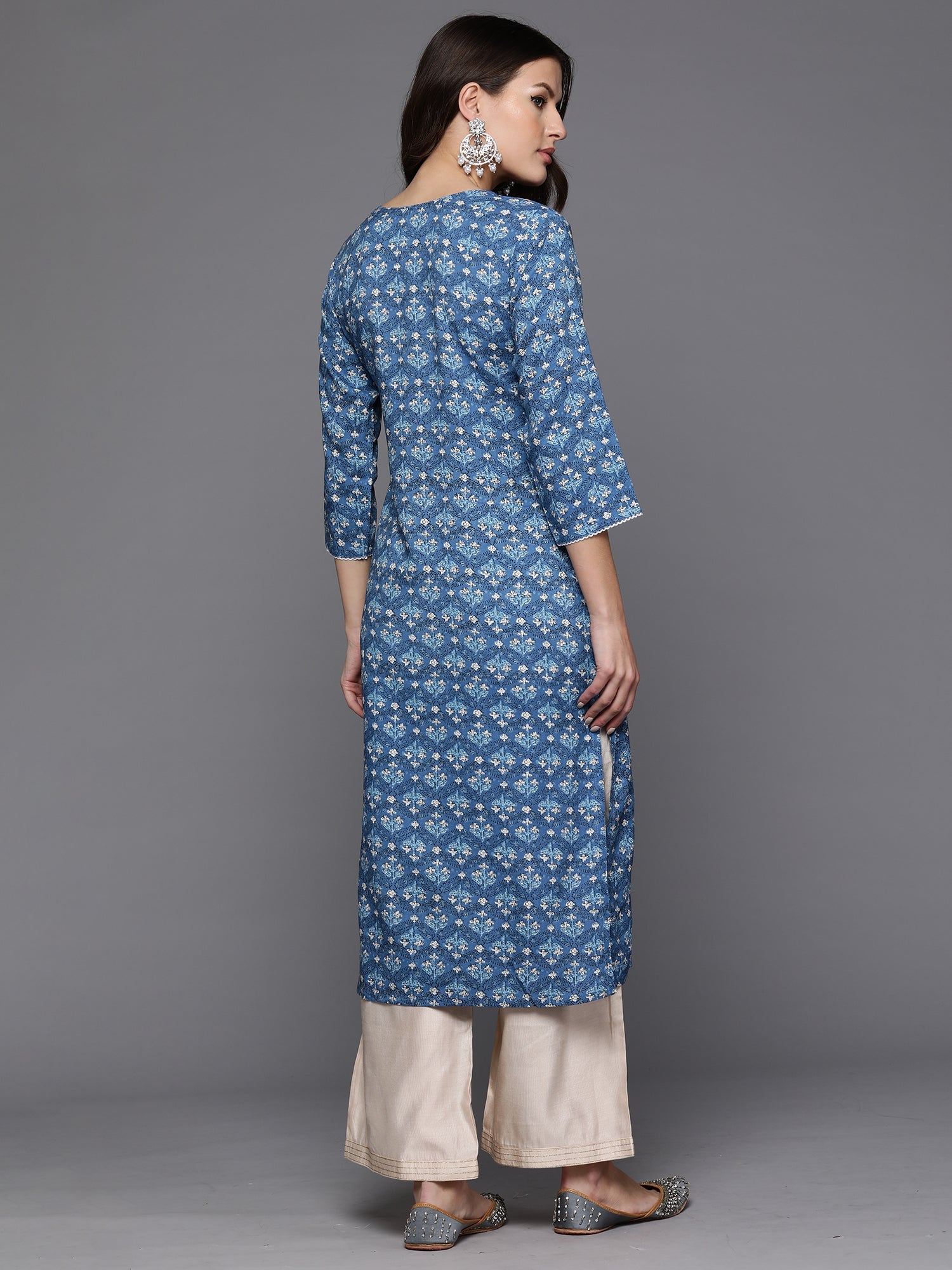 Women's Blue Viscose Rayon Kurta - Taantav