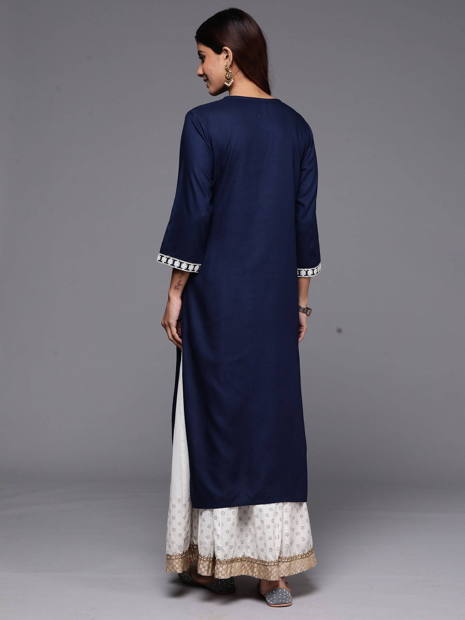 Women's Navy Blue Viscose Rayon Kurta - Taantav