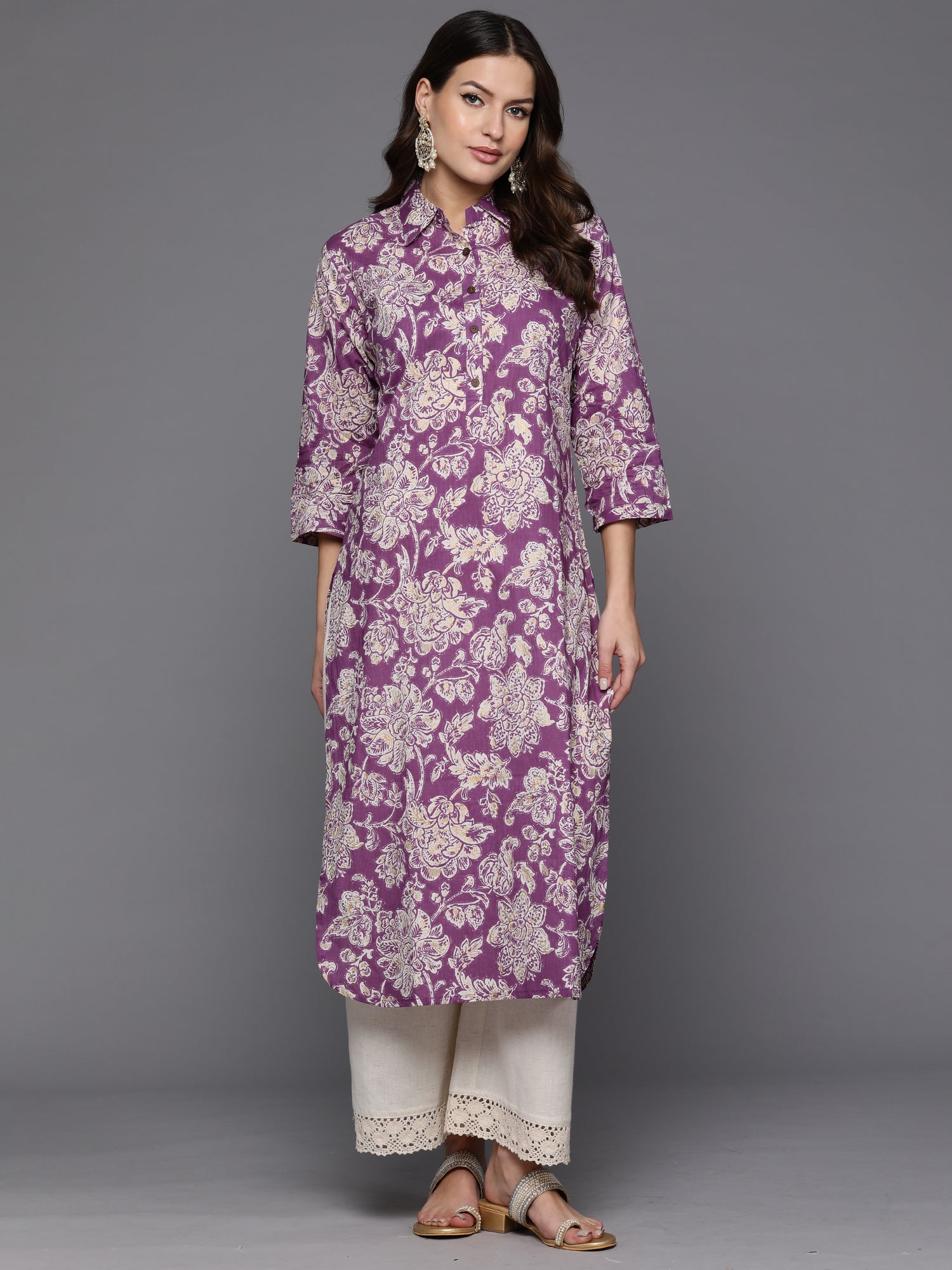 Women's Purple Pure Cotton Kurta Set - Taantav