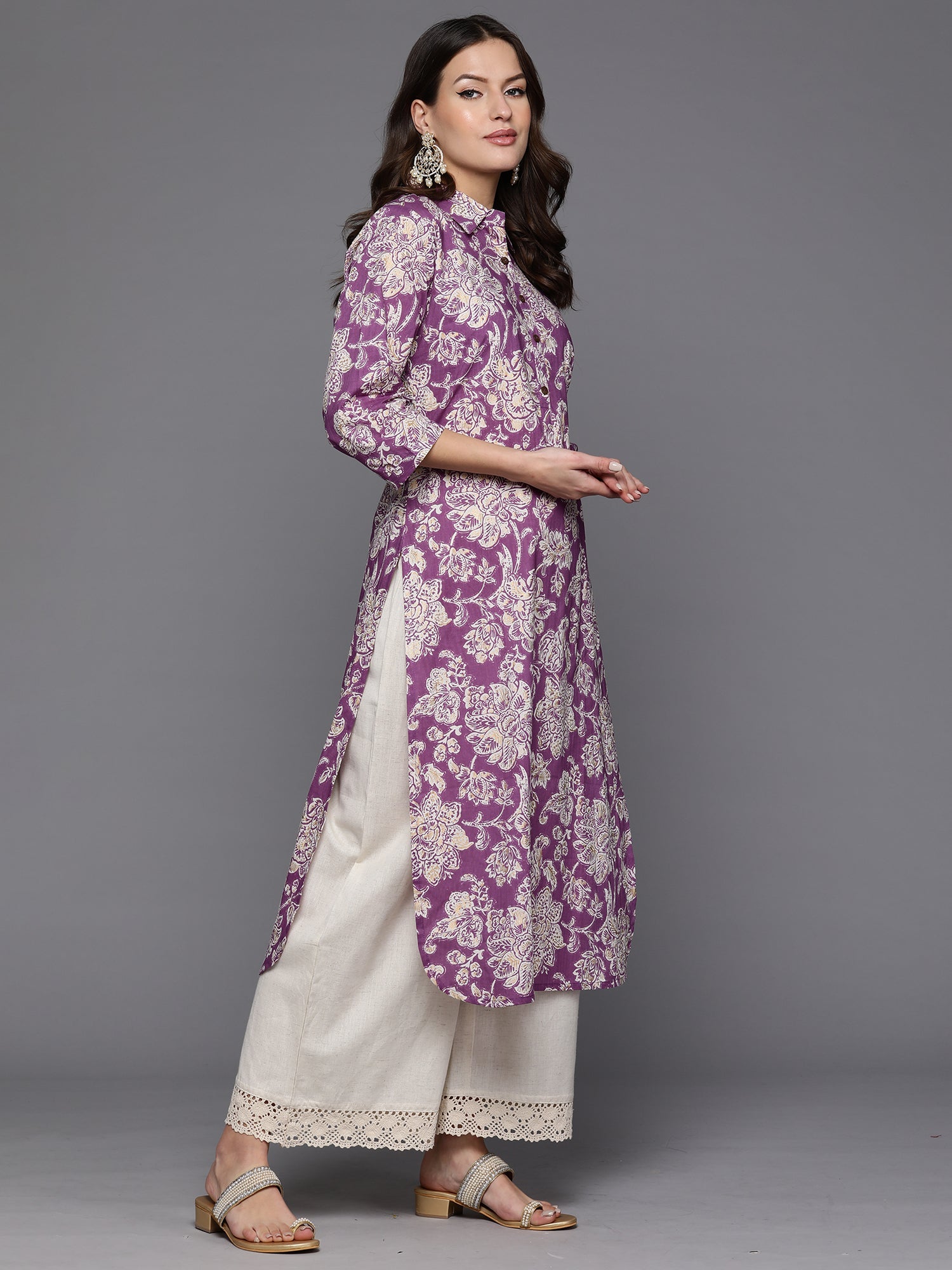 Women's Purple Pure Cotton Kurta Set - Taantav