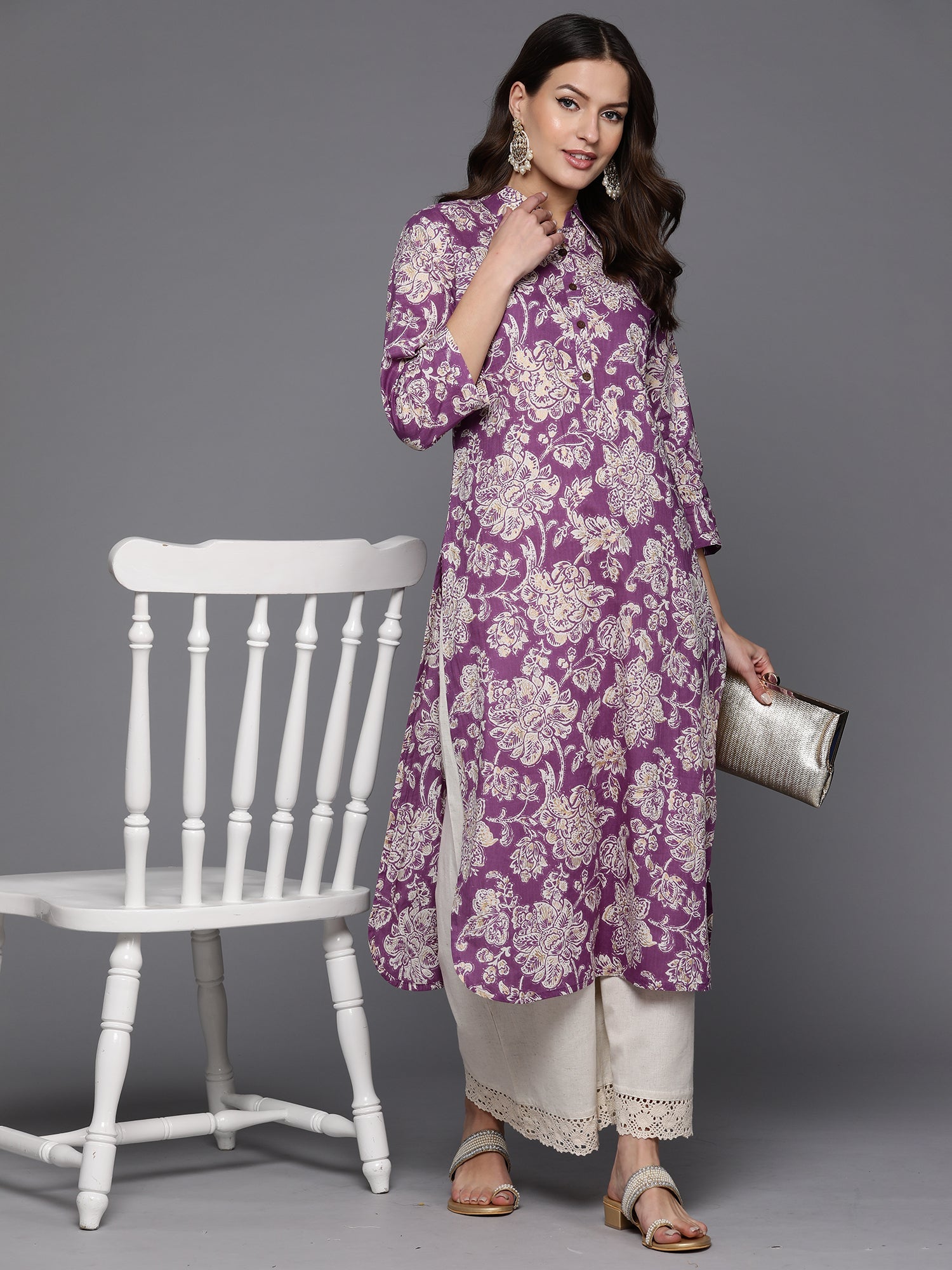 Women's Purple Pure Cotton Kurta Set - Taantav