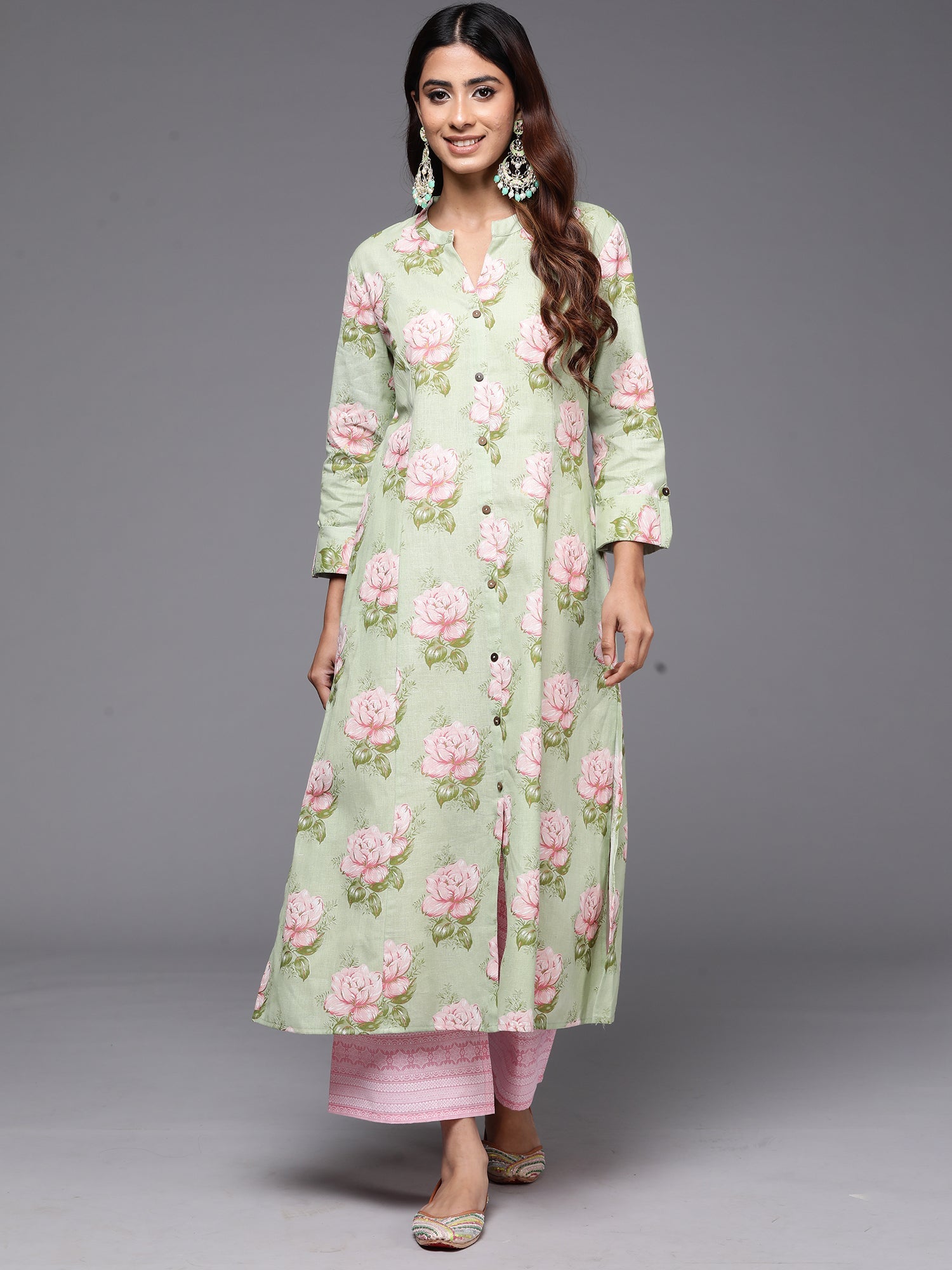 Women's Sea Green Cotton Kurta - Taantav