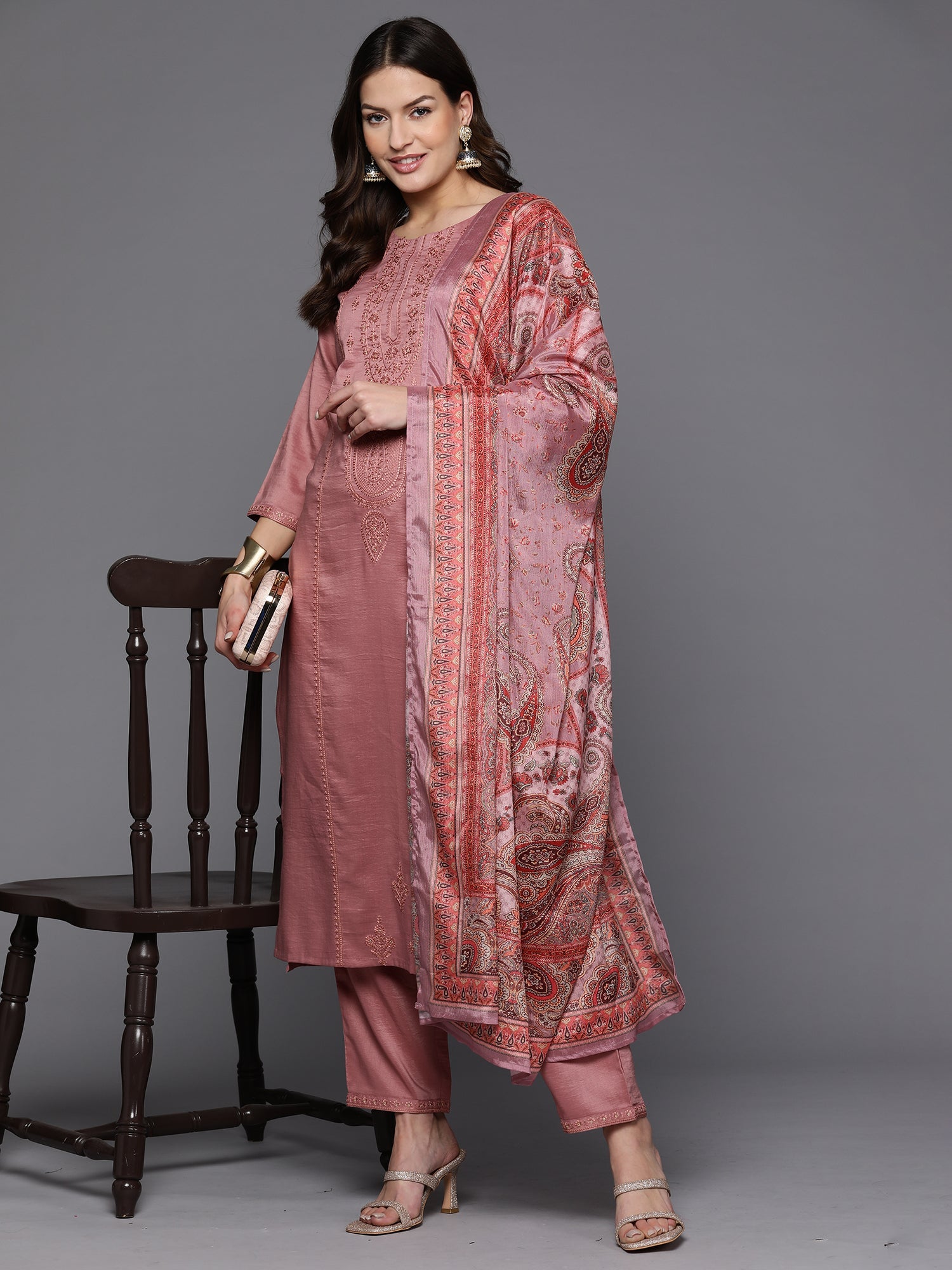 Women's Mauve Silk Blend Kurta Set - Taantav