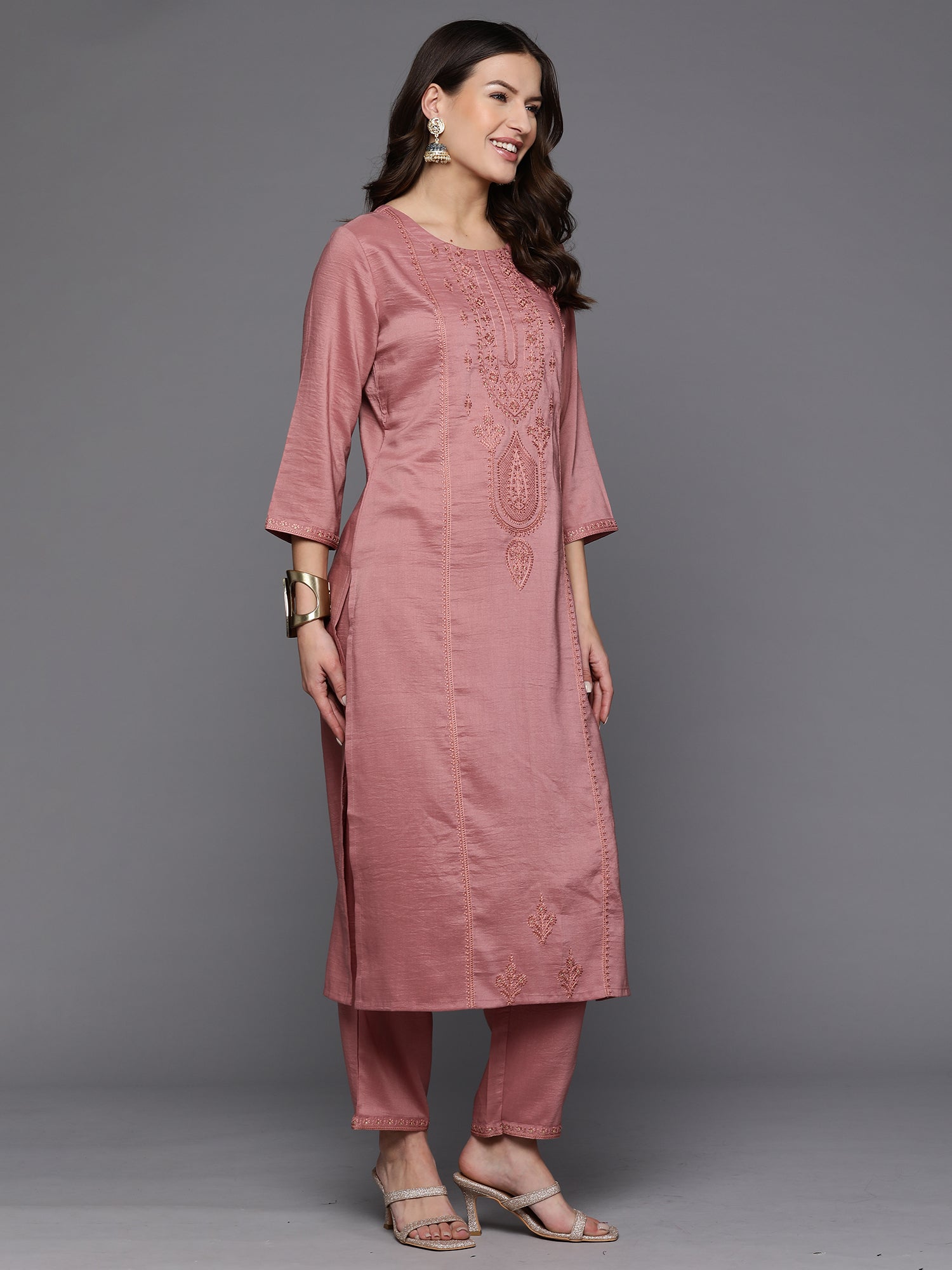 Women's Mauve Silk Blend Kurta Set - Taantav