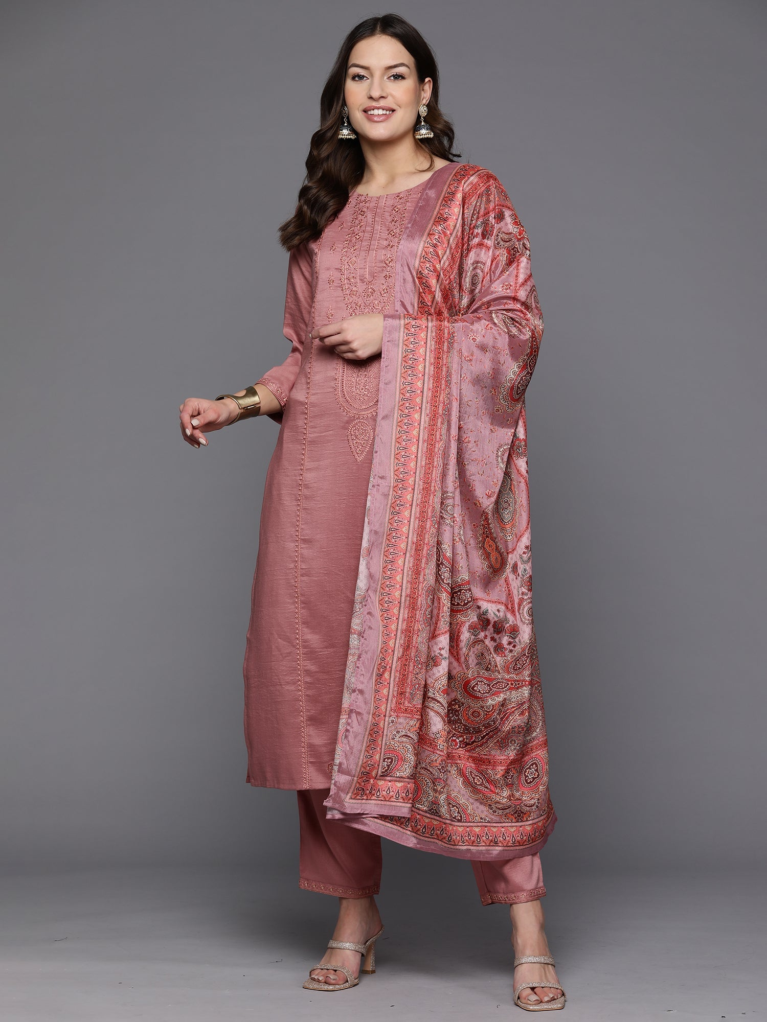 Women's Mauve Silk Blend Kurta Set - Taantav