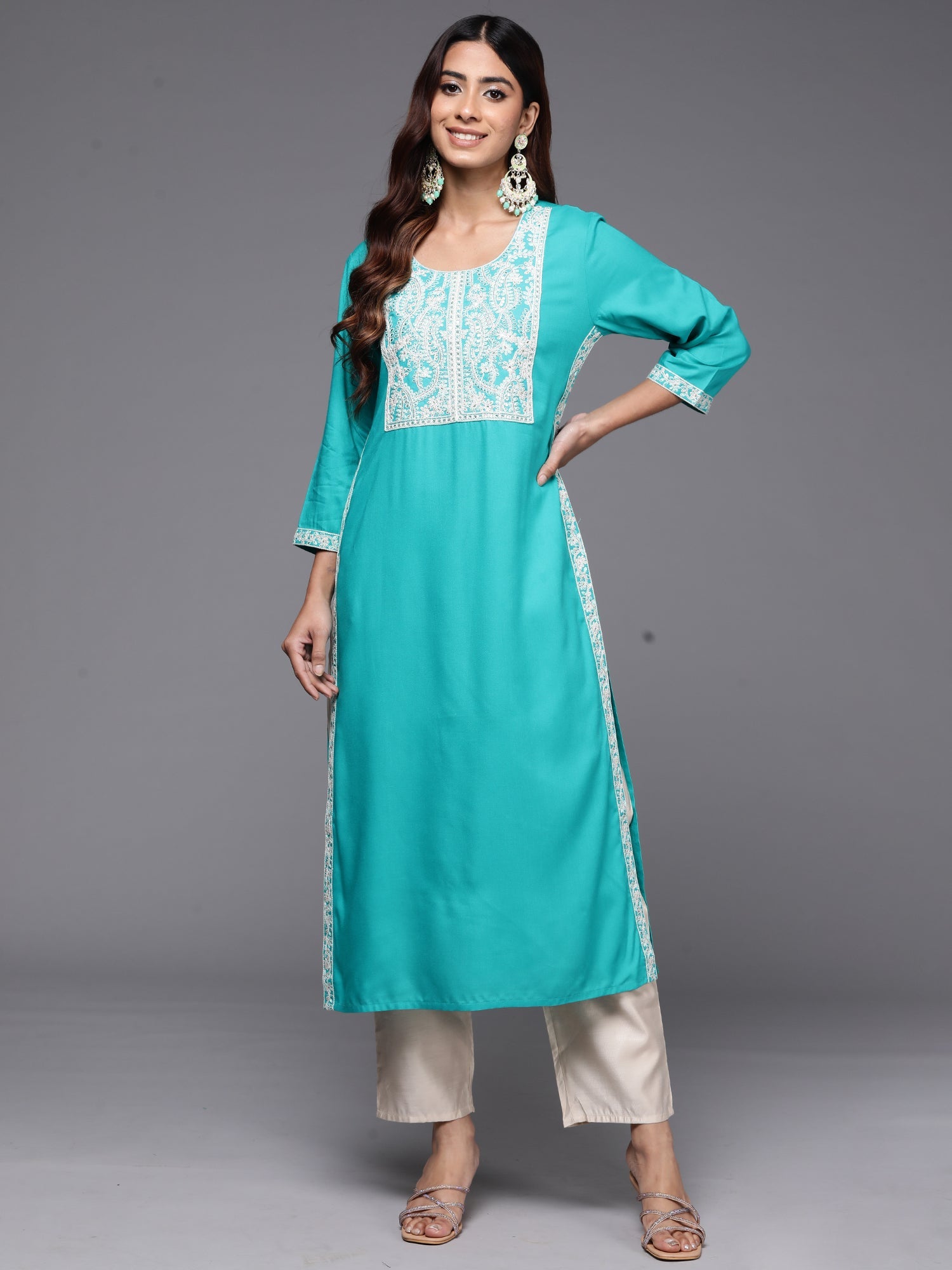 Women's Sea Green Viscose Rayon Kurta - Taantav