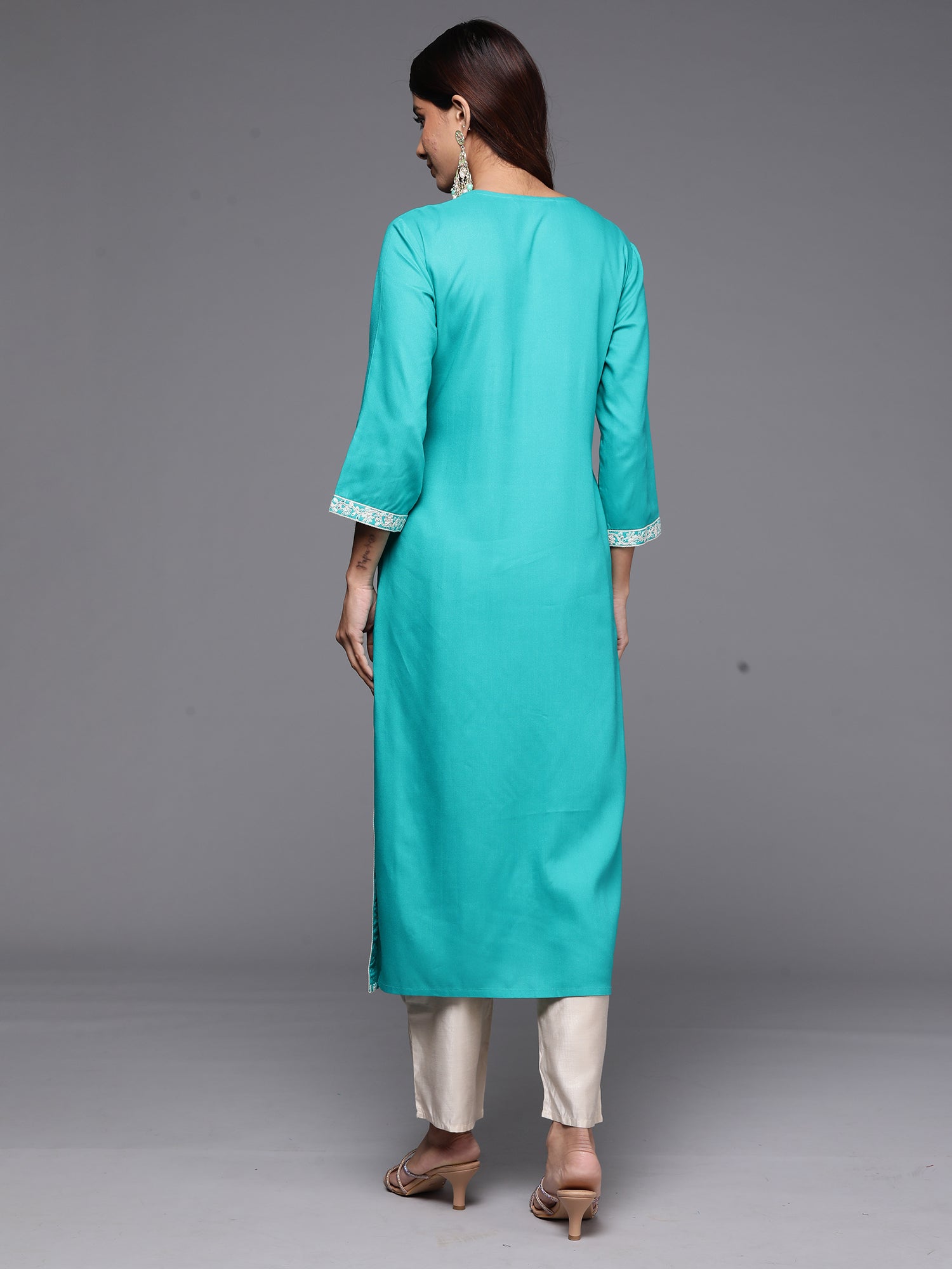 Women's Sea Green Viscose Rayon Kurta - Taantav